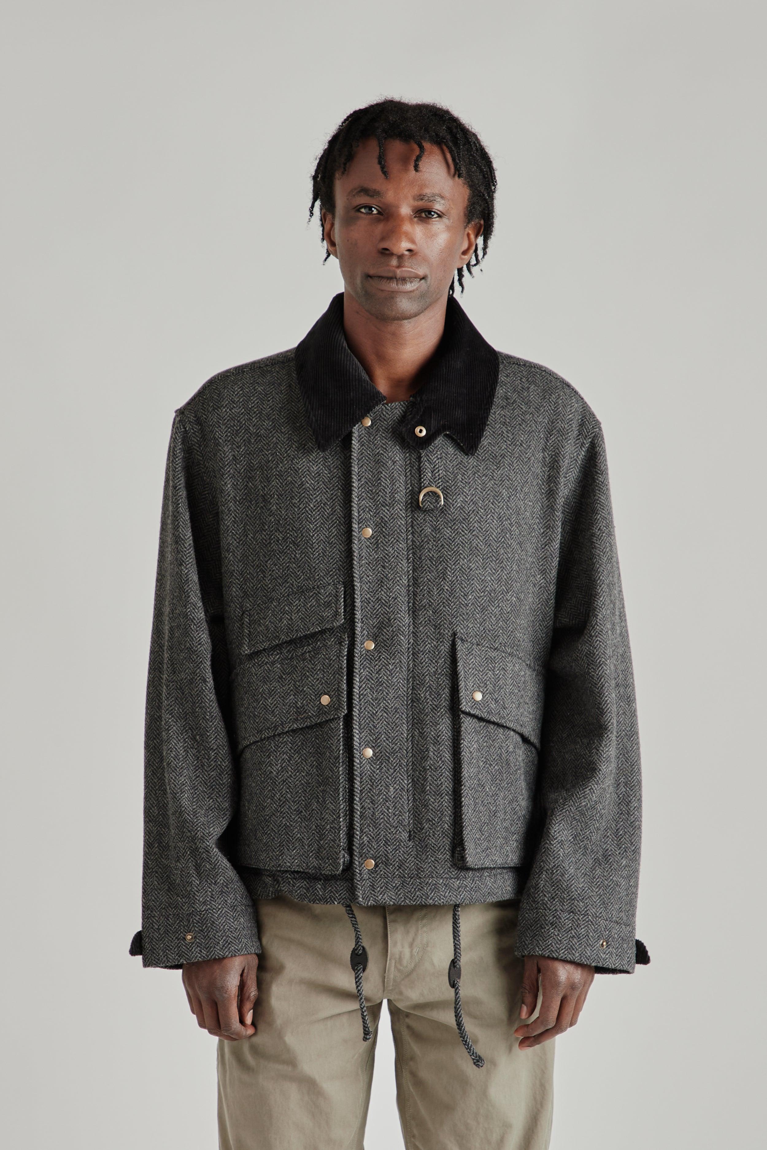 Herringbone Wool Hunting Jacket - Gray Black