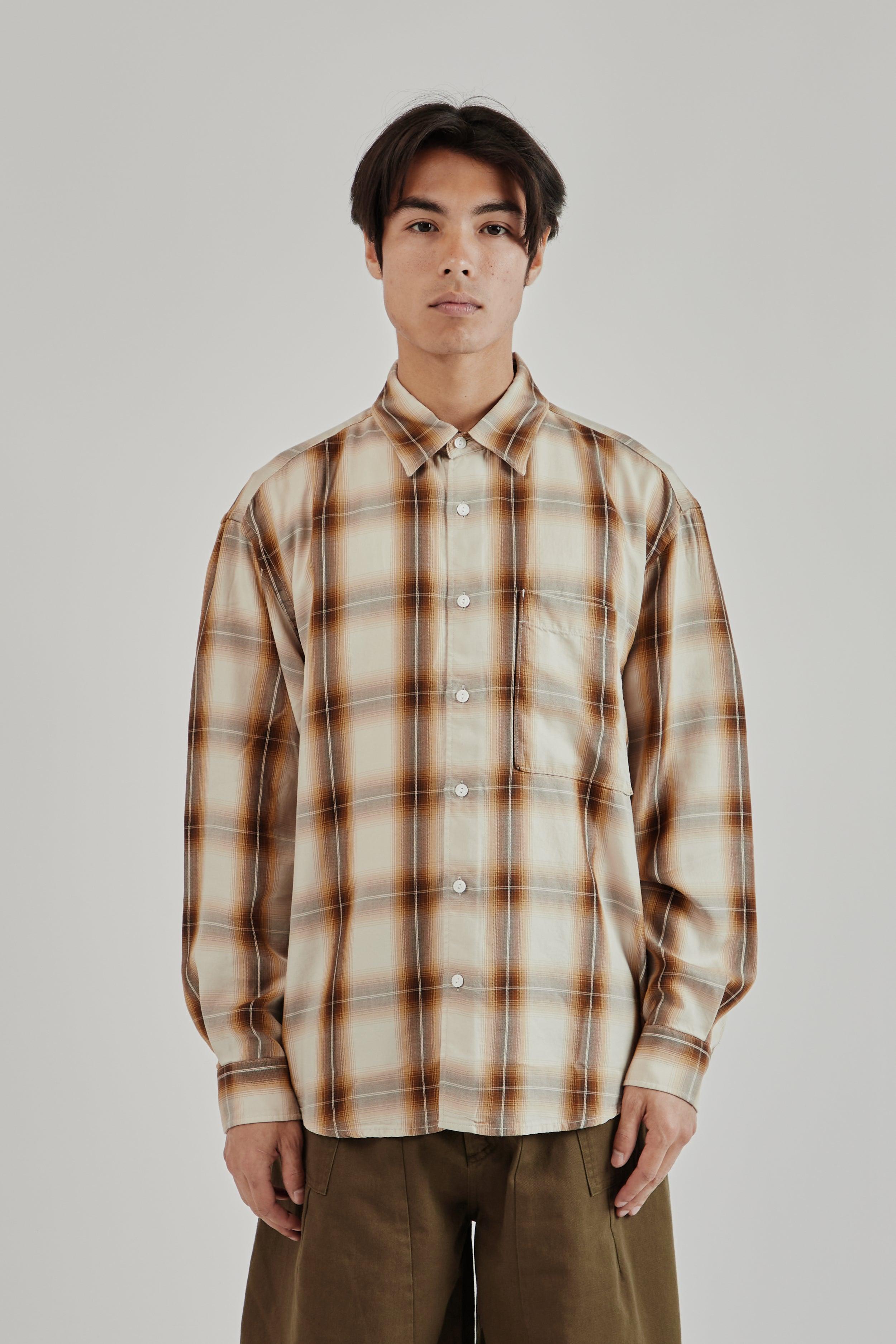 Lyocell Check Relaxed Shirt - Beige