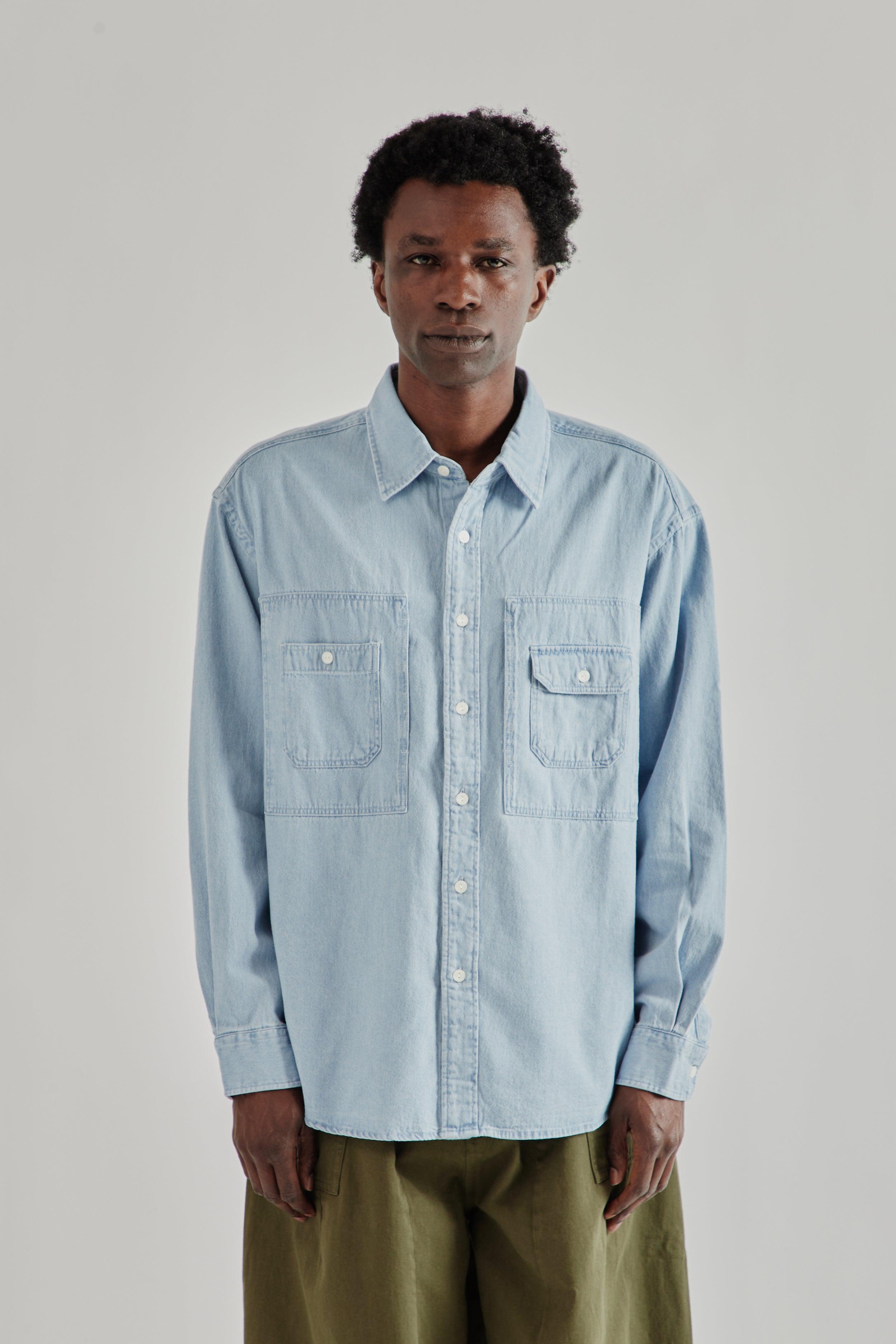 Bleach Denim Utility Shirt - Light Blue