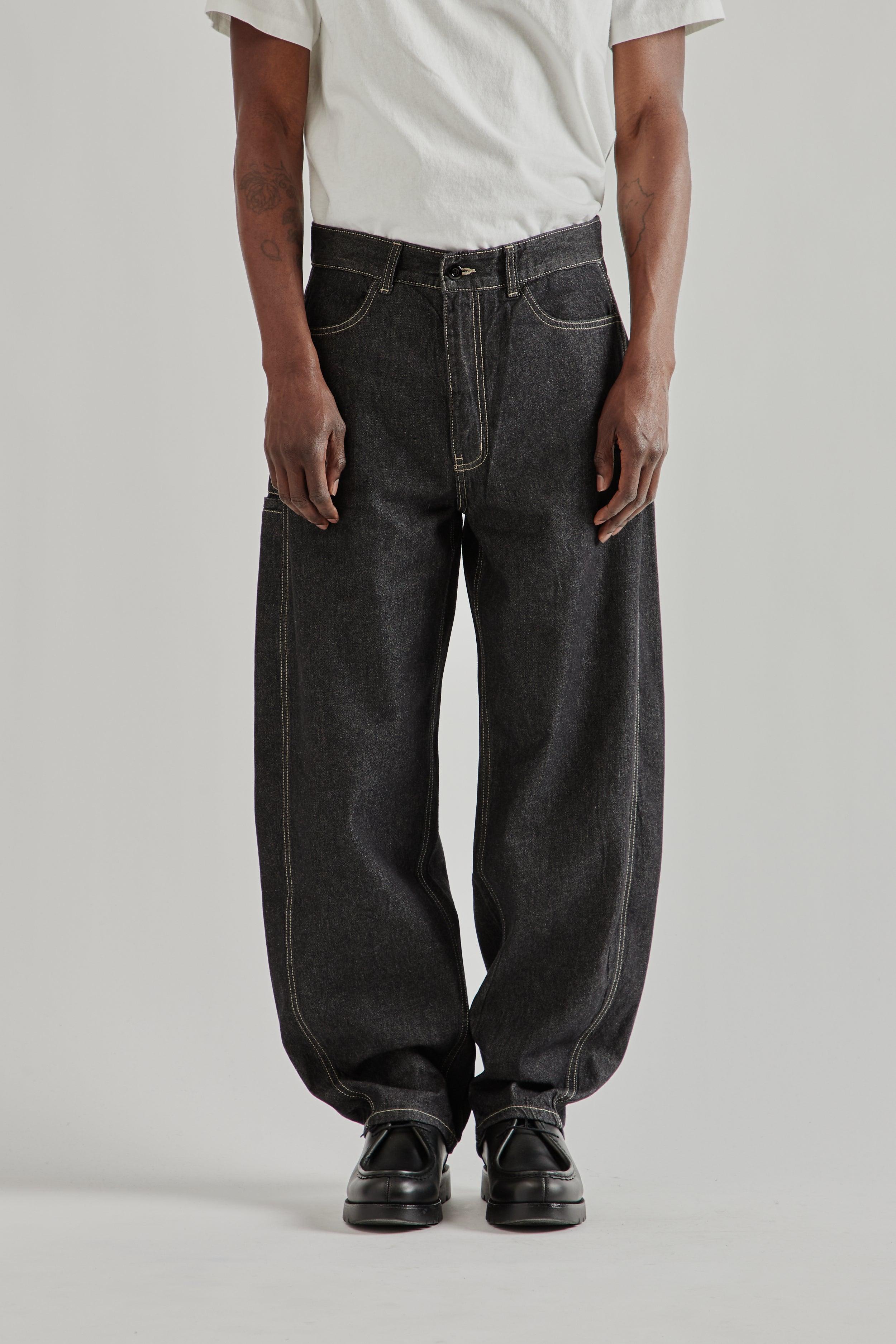 Curved Denim Pants - Black