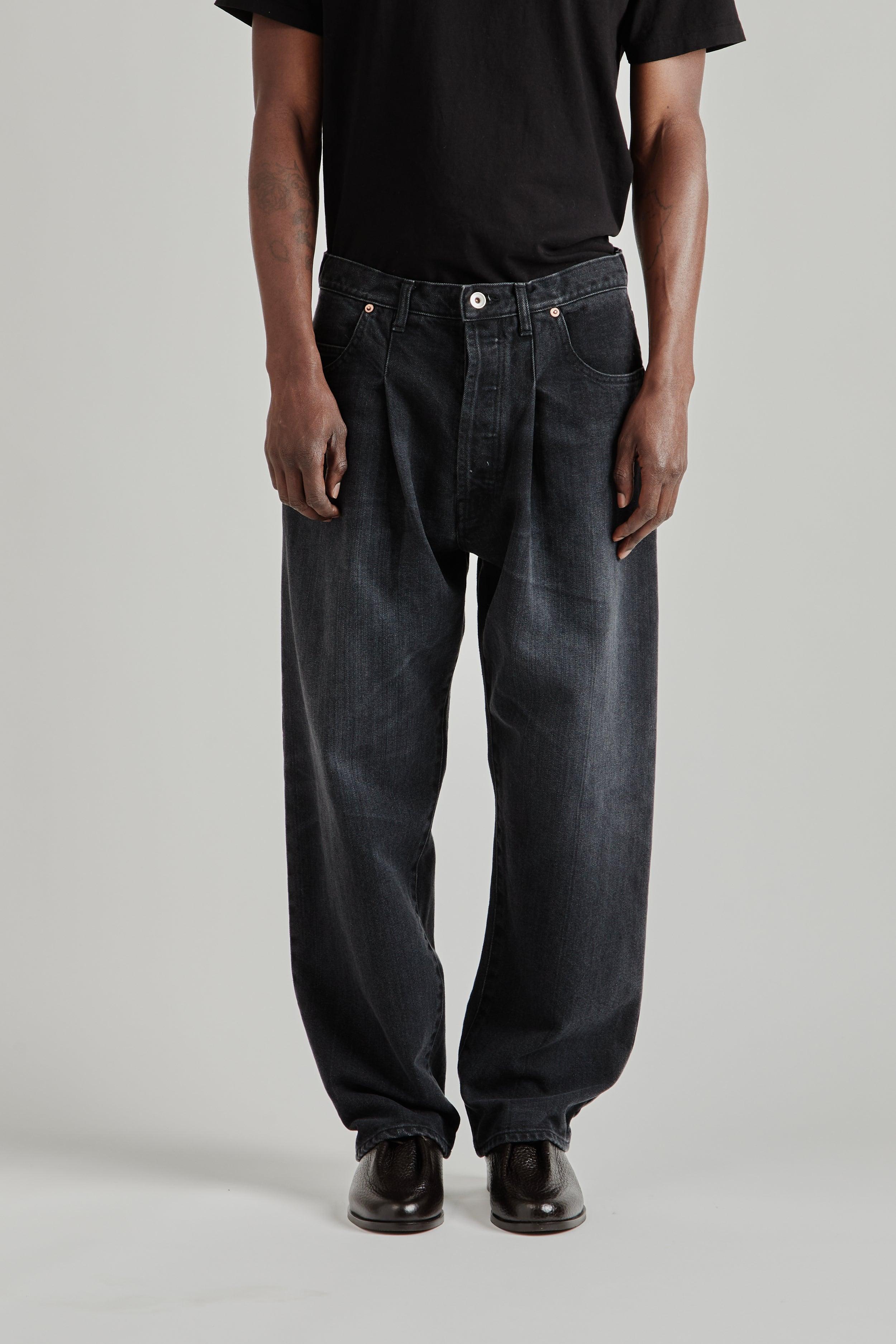 Selvedge 5‑Pocket Enzyme‑Washed Denim Pants - Black