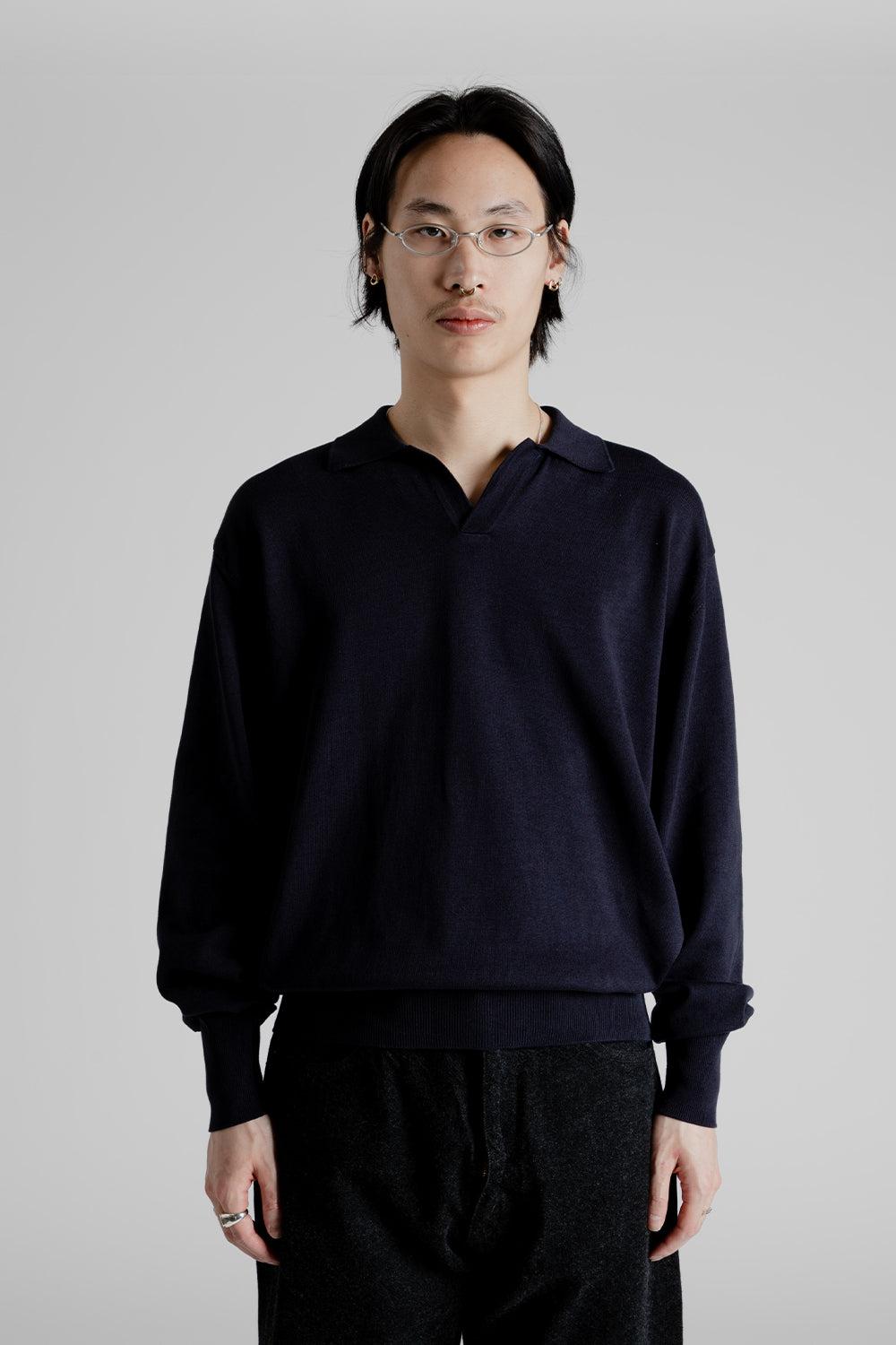 Cotton Knit Skipper Shirt - Navy
