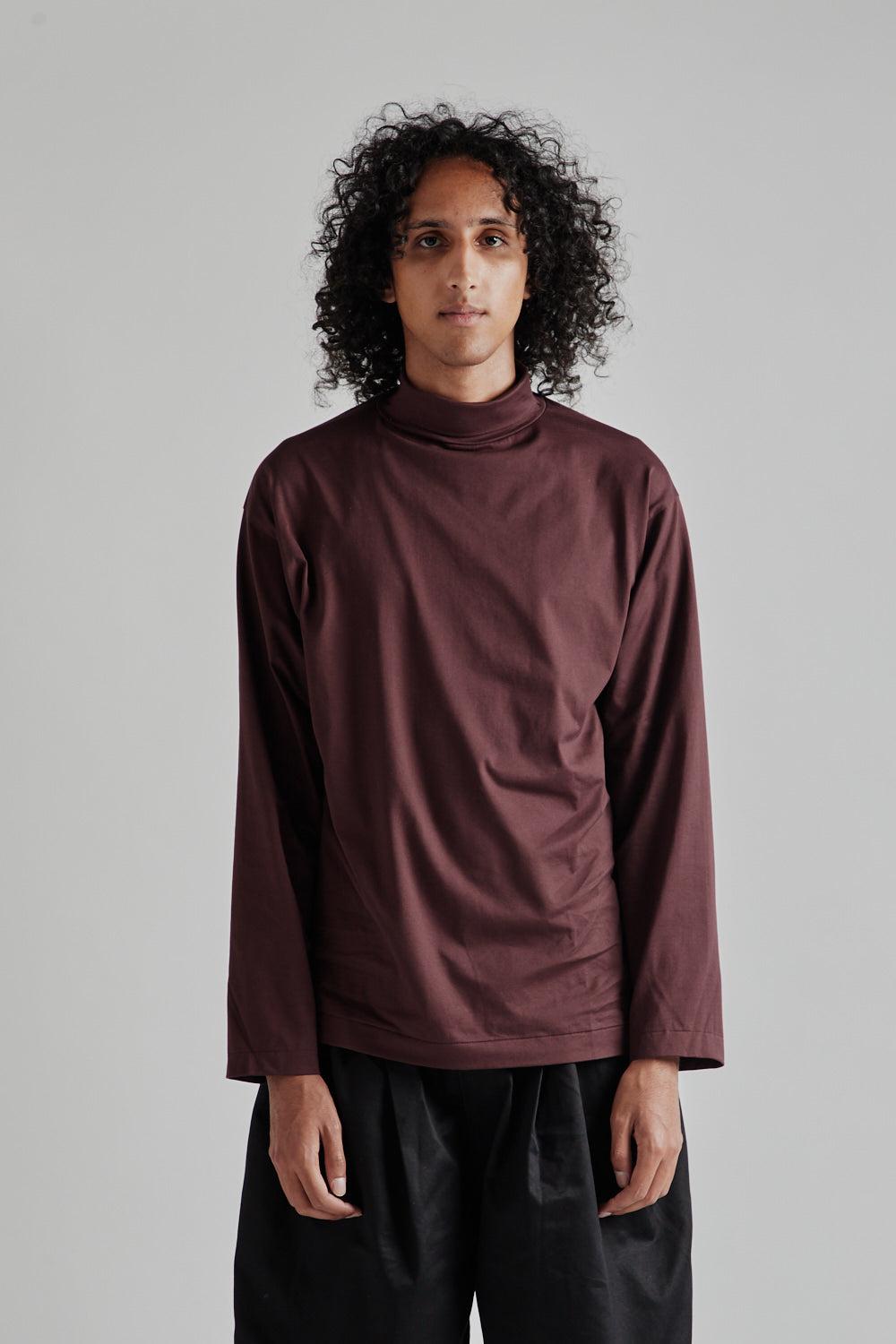 Suvin Suede Tenjiku High Neck L/S Tee - Burgandy