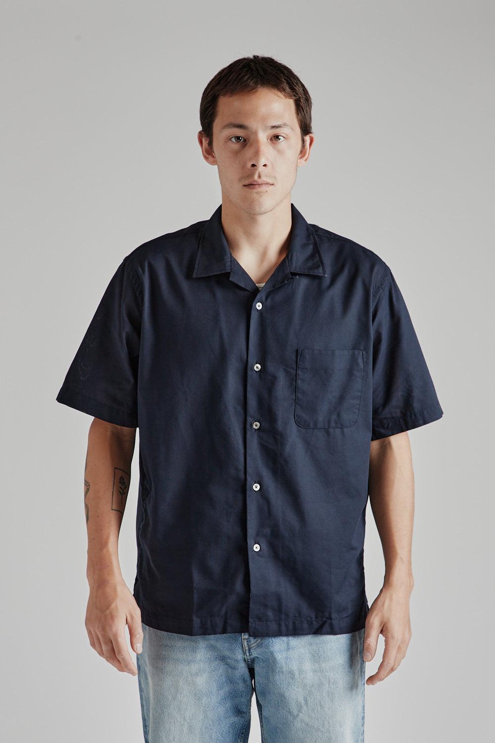 Open Collar Panama S/S Shirt - Navy