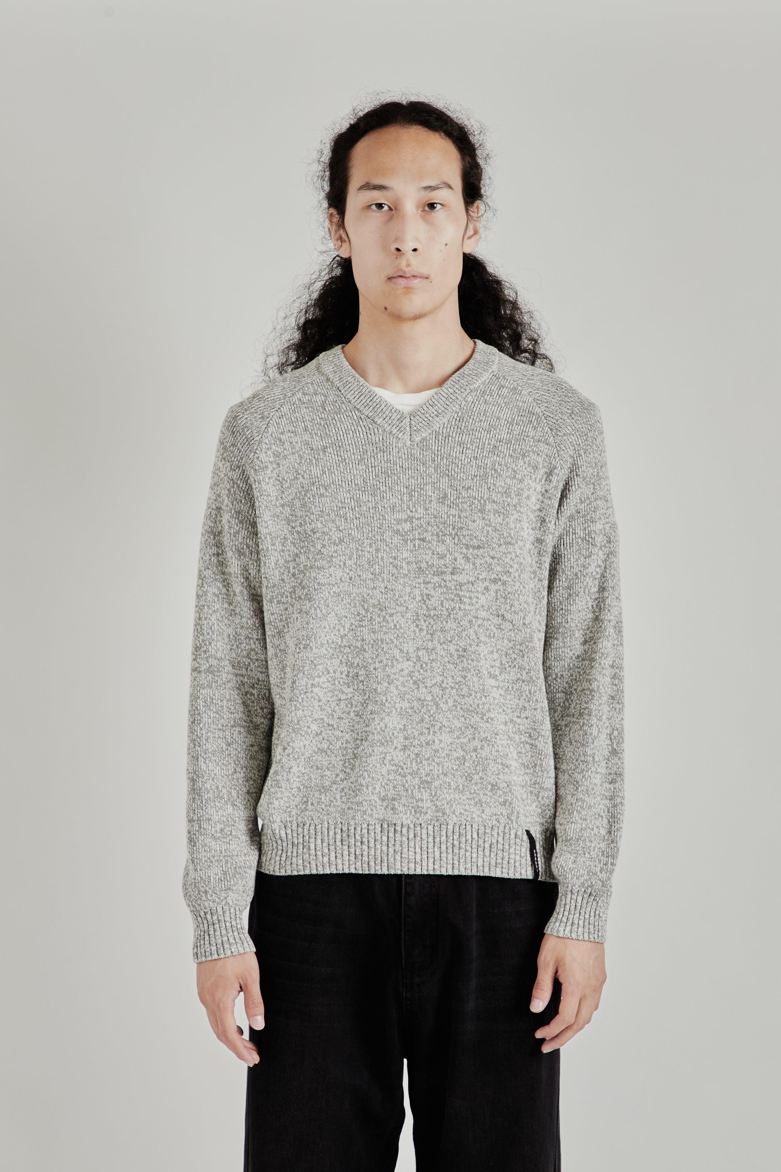 V-Neck Heather Knit Sweater - Ash