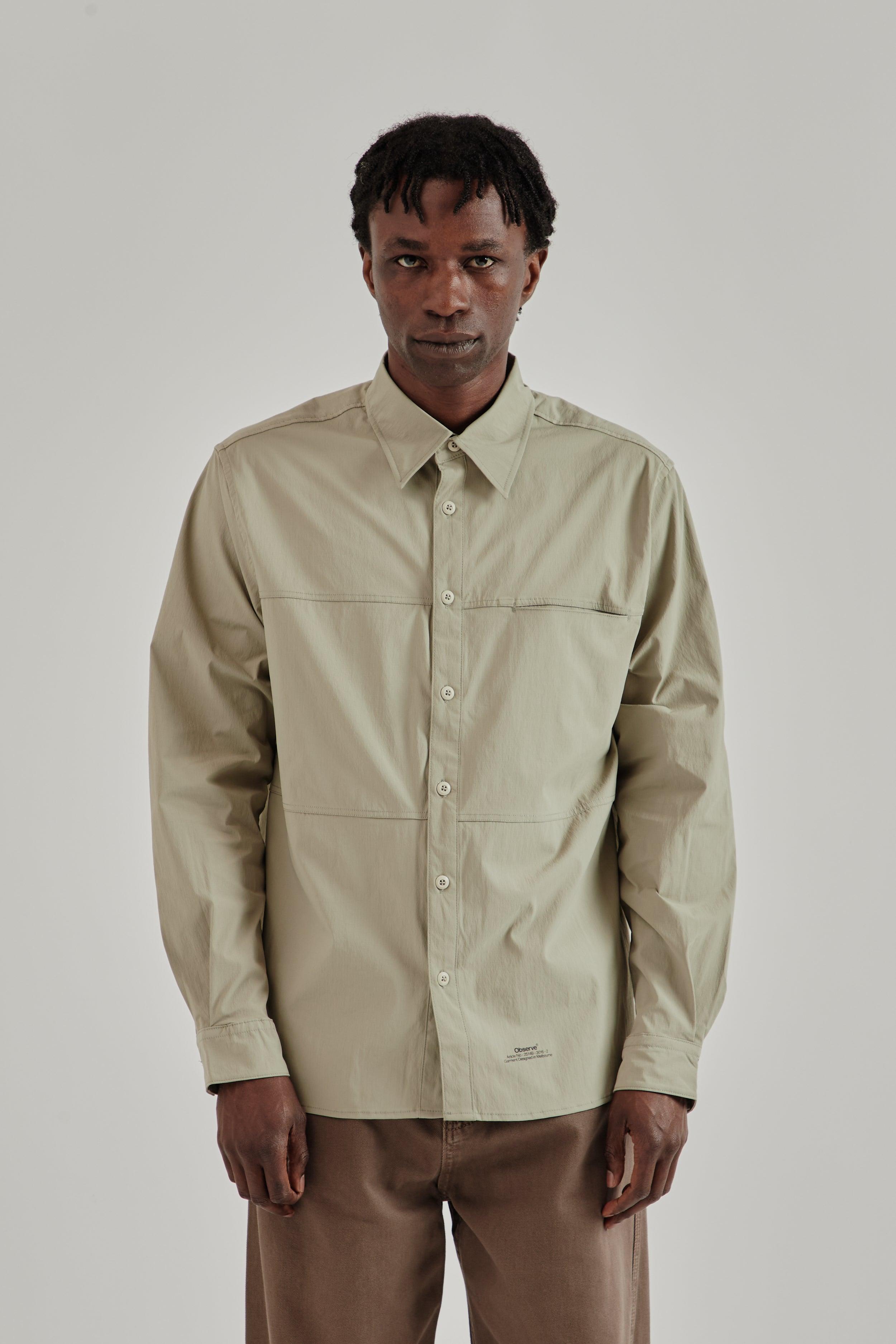 Crinkled Rip-Stop Panel Shirt - Sage