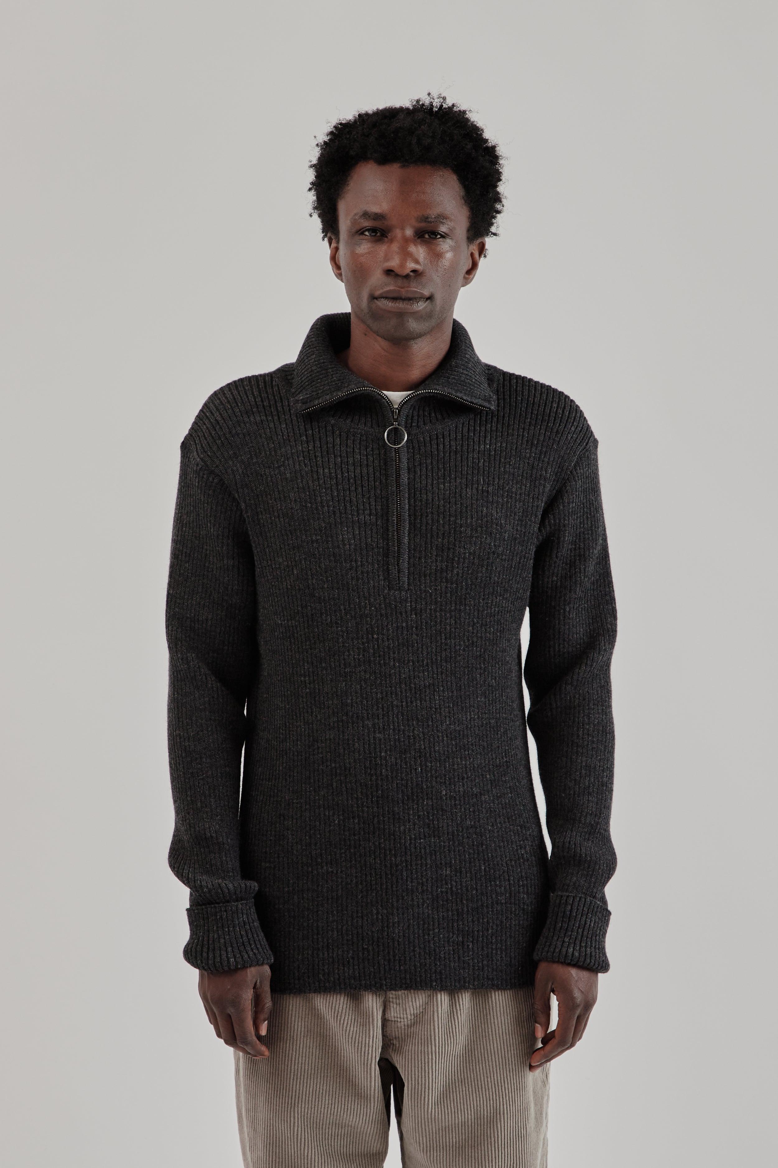 Trucker Rib Jumper - Dark Grey Melange
