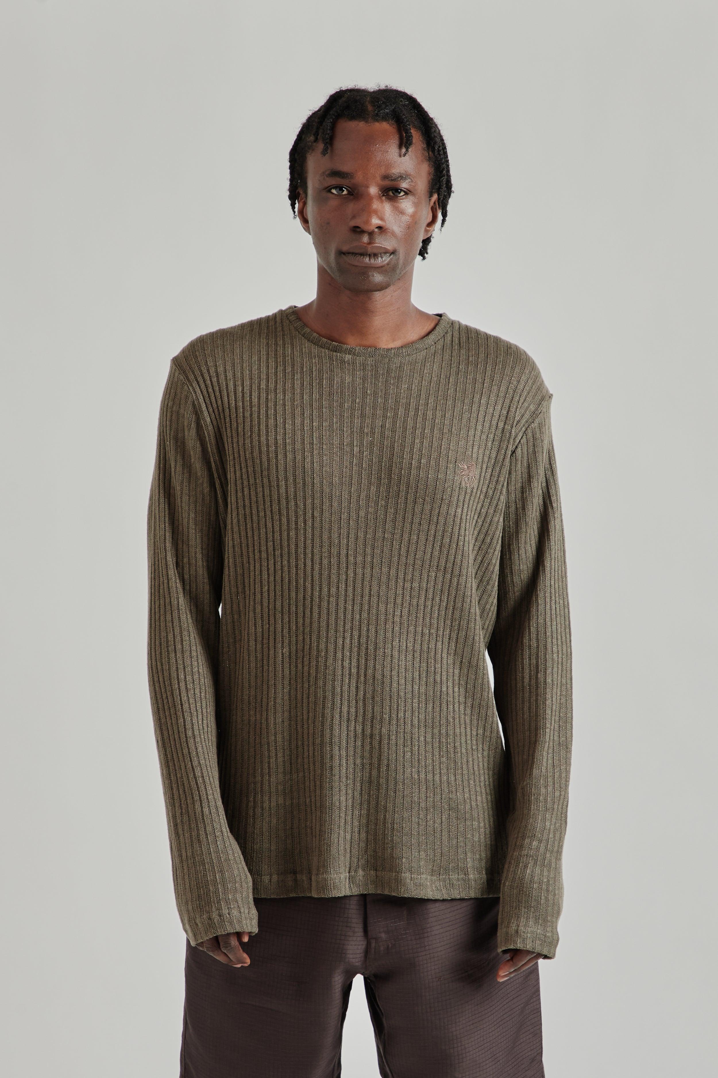 Rift Rib Linen Long Sleeve T-Shirt - Major Brown