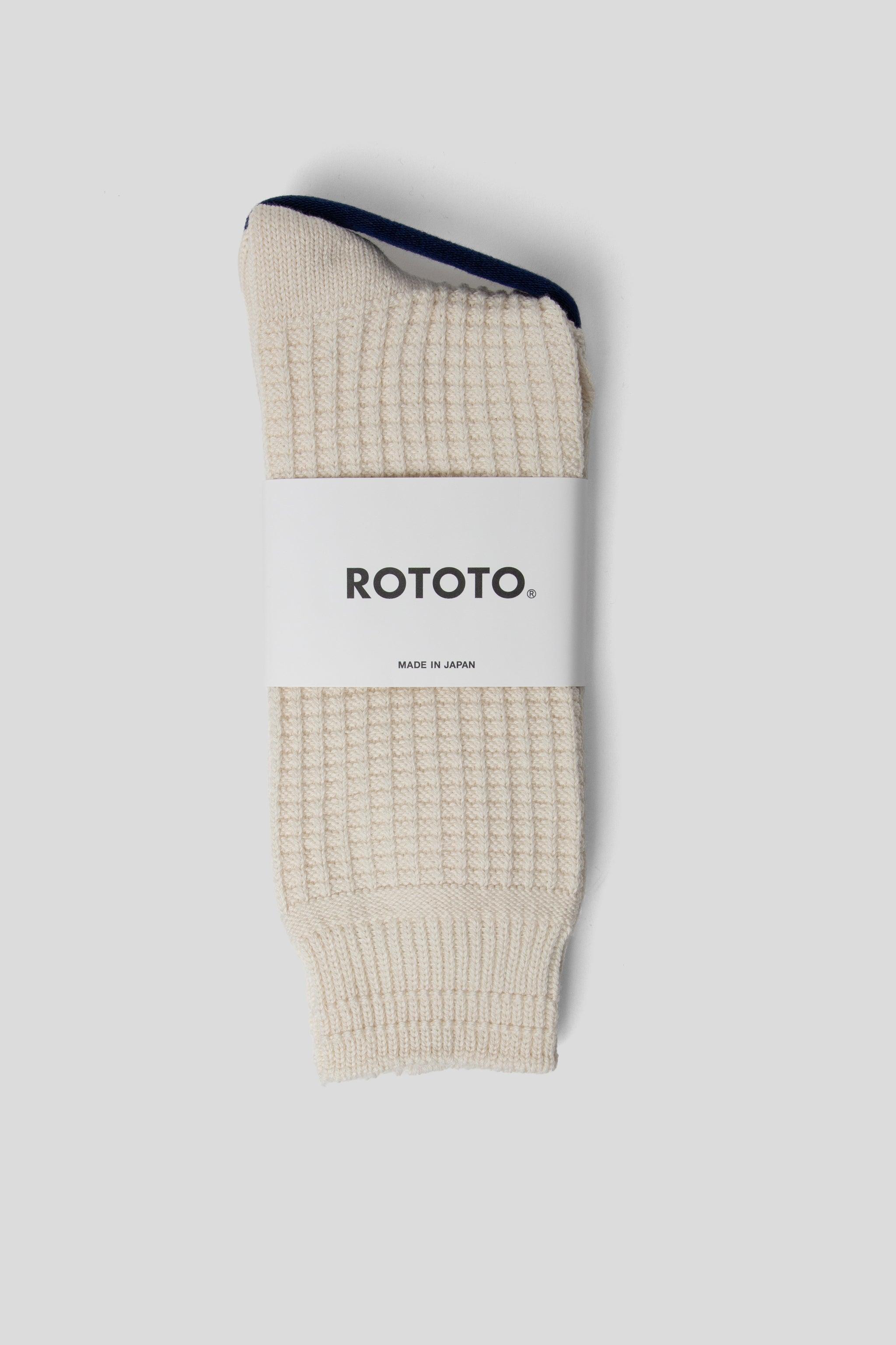Cotton Waffle Crew Socks - Raw White