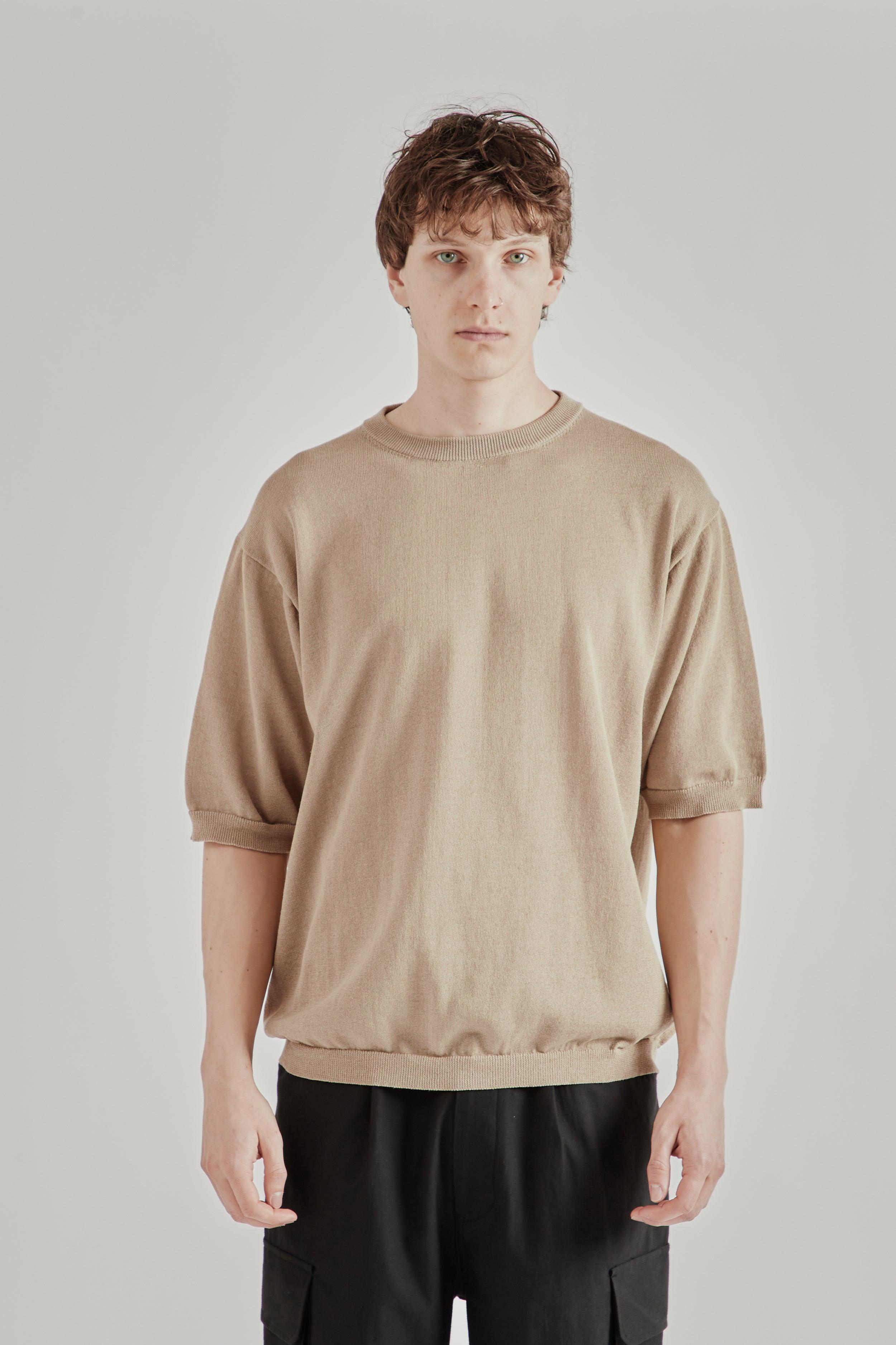 Half Sleeve Knit T-Shirt - Khaki Beige