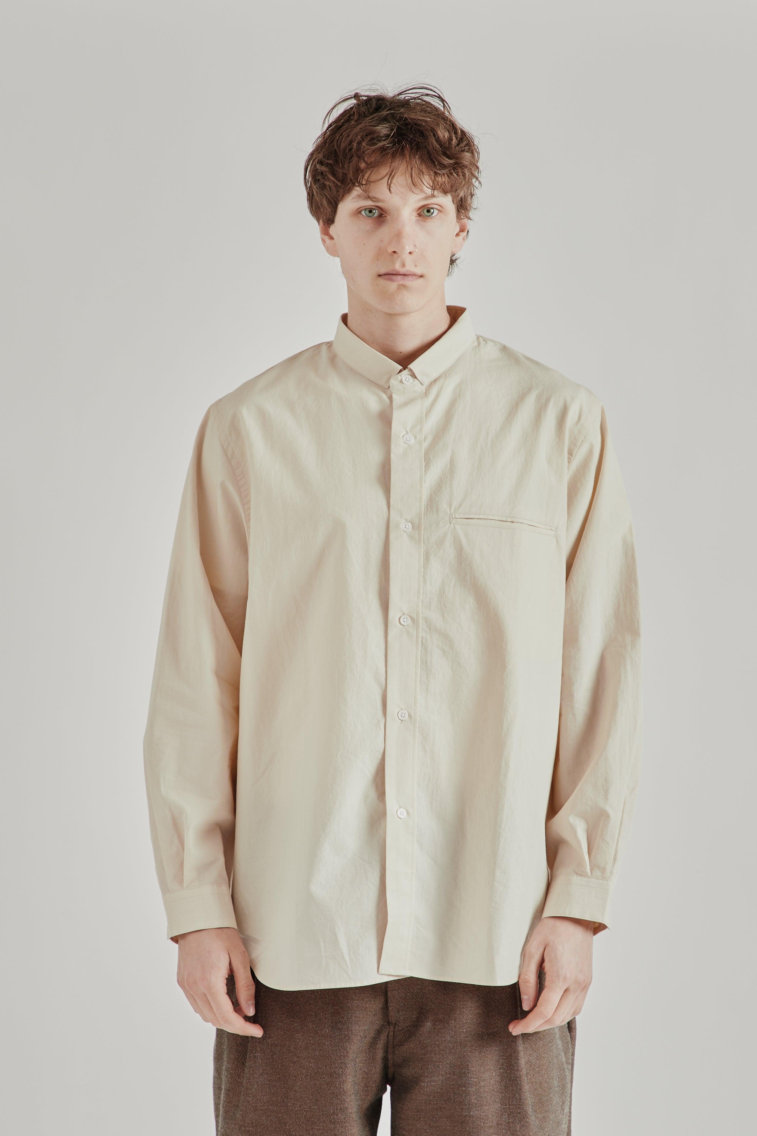 Linen Mixed Narrow Collar Shirt - Light Beige