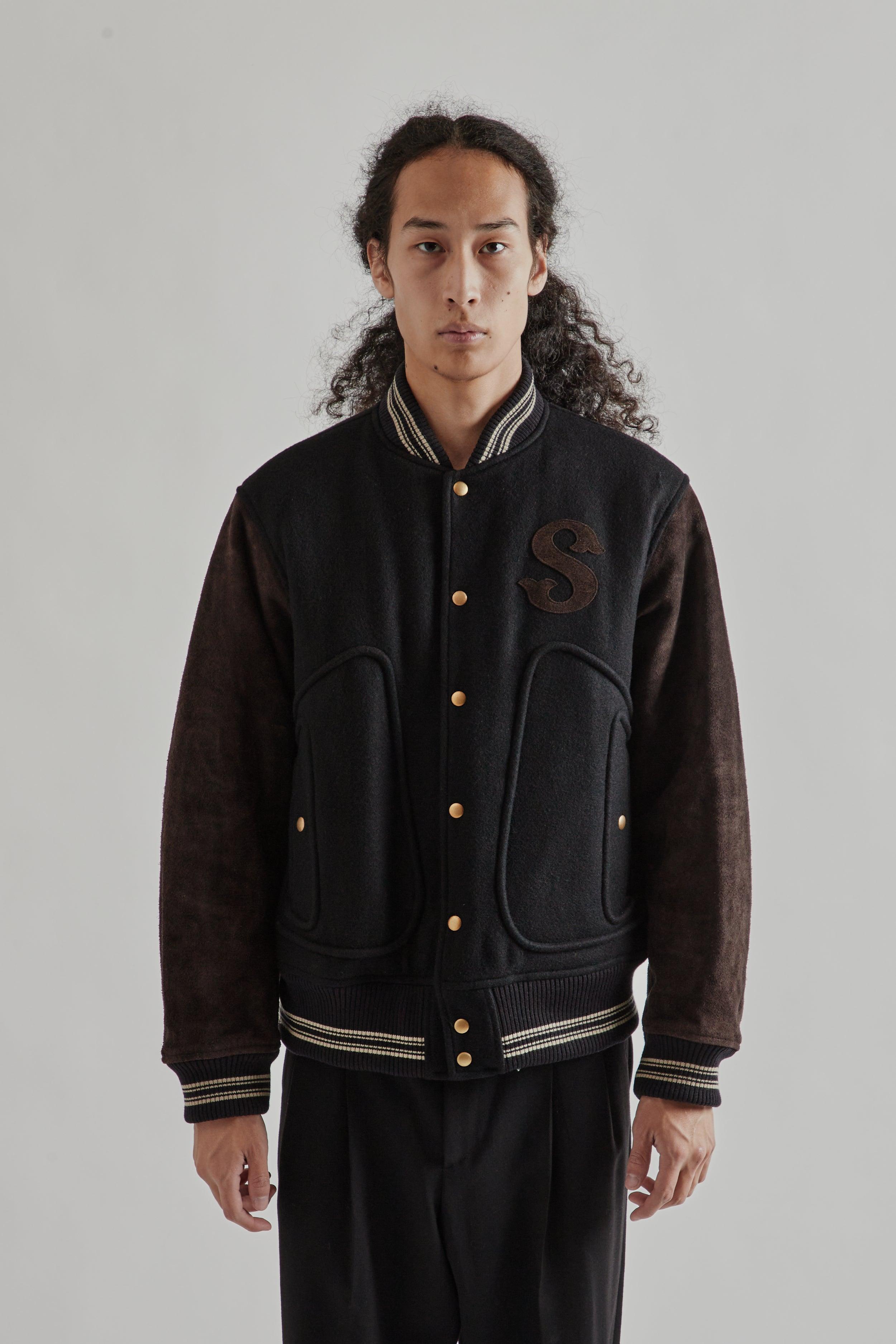 Leather Stadium Jacket - Black/Brown