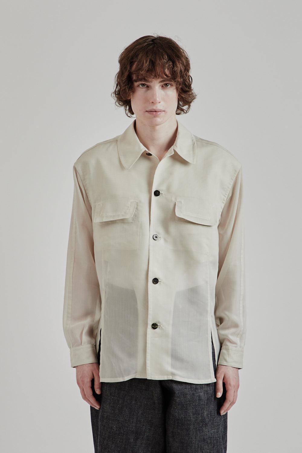 Sheer Flap Pocket Shirt - White Stripe