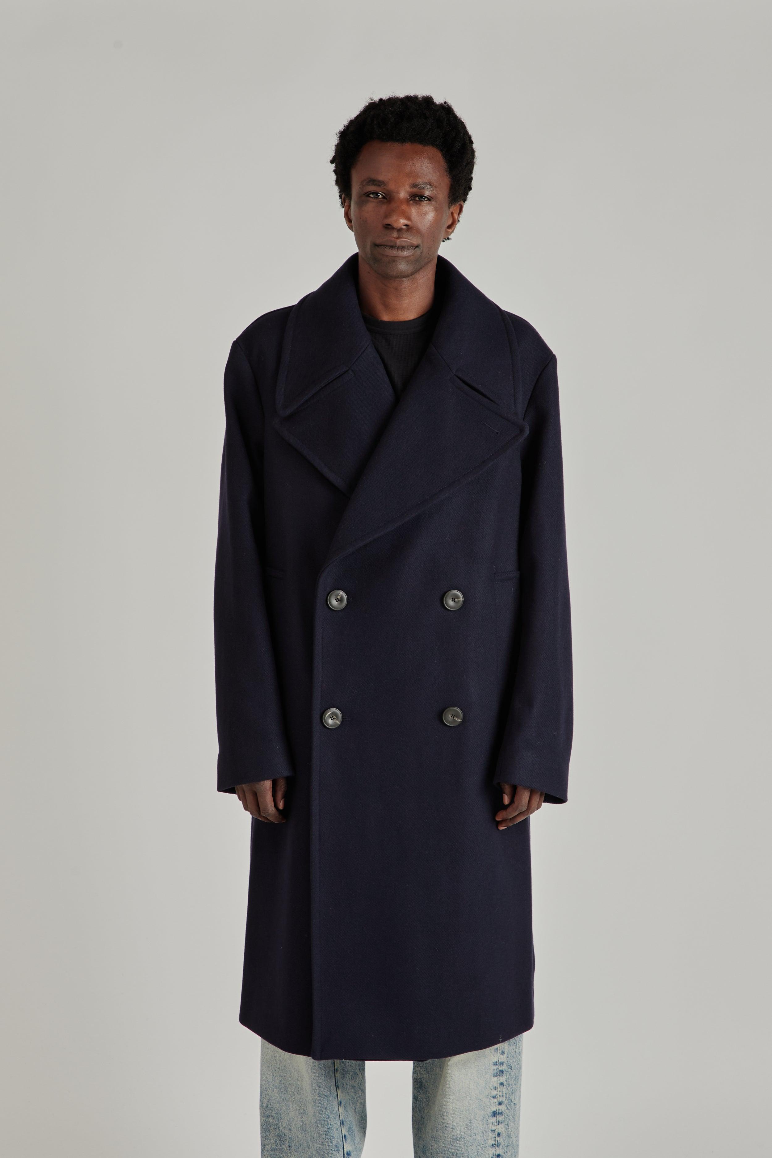 Double Breasted Overcoat - Navy