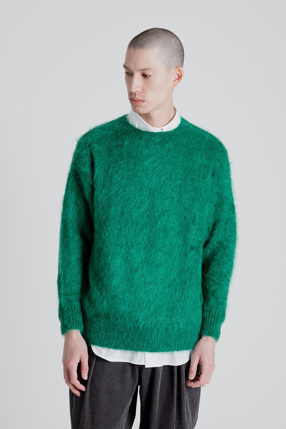 Brushed Wool Mohair Crewneck Pullover - Green