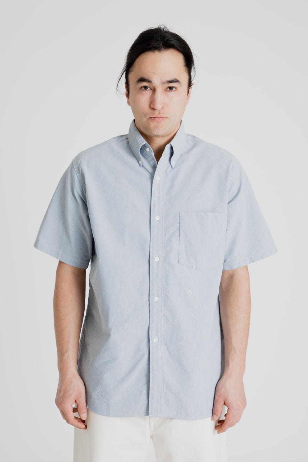 Button Down Wind Short Sleeve Shirt - Grayish Navy