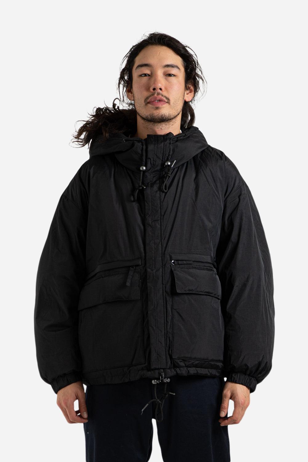 Nylon Hooded Puffer Down Parka - Black