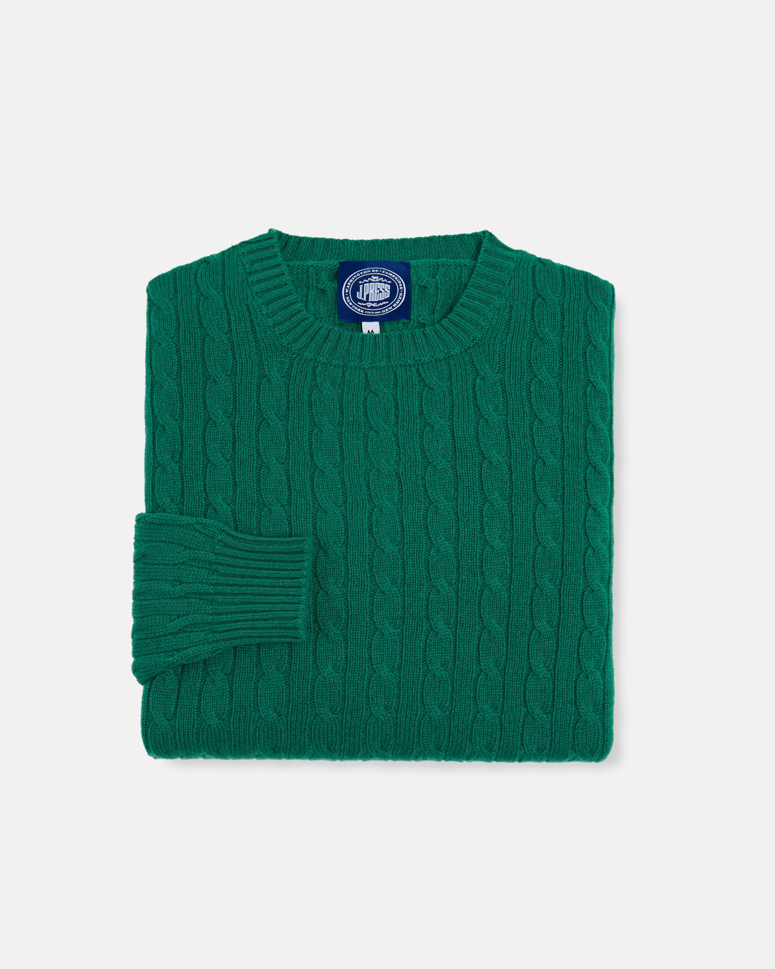Made-in-Scotland Kelly Green Cable Knit Cashmere Sweater
