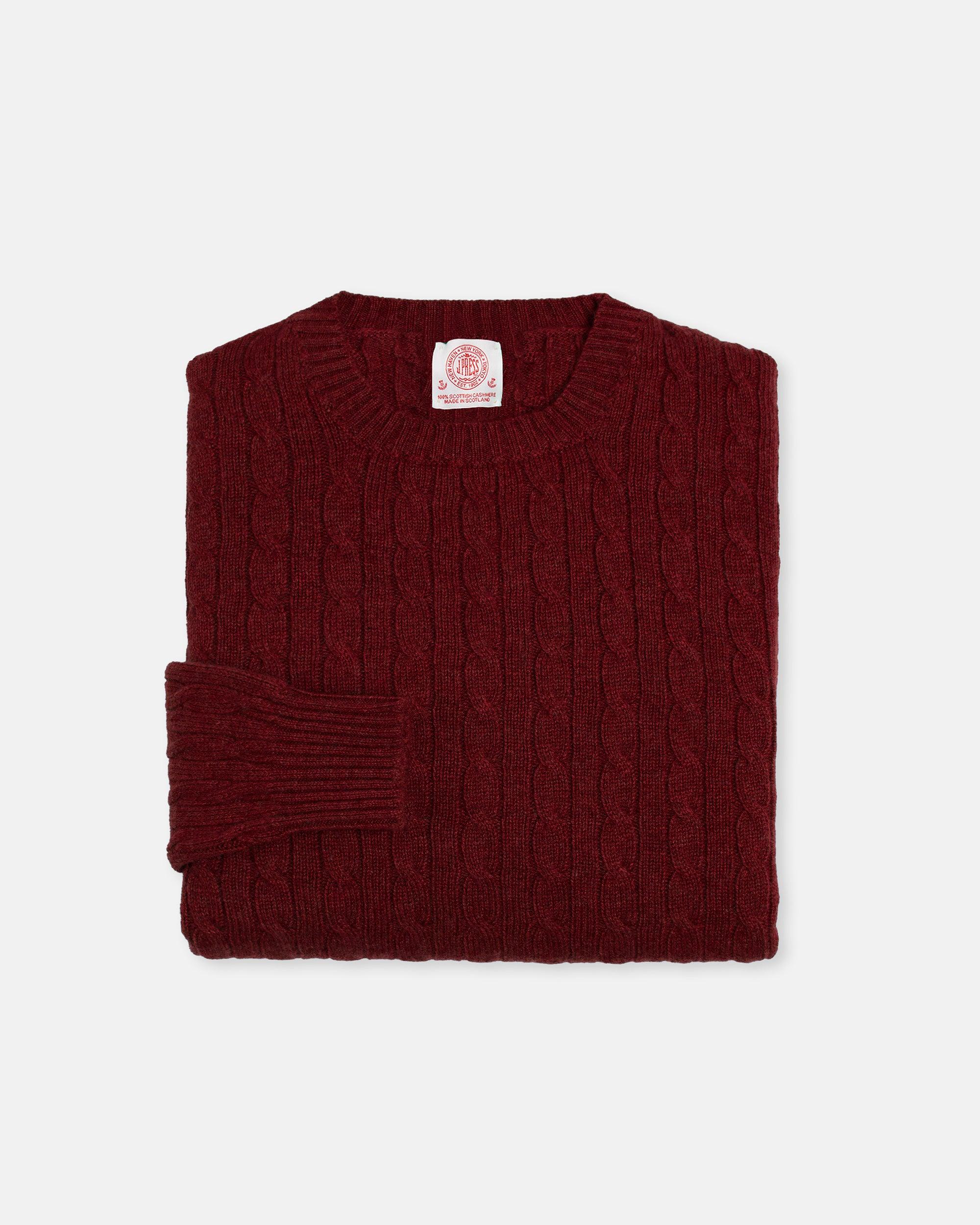 Made-in-Scotland Burgundy Cashmere Cableknit Sweater