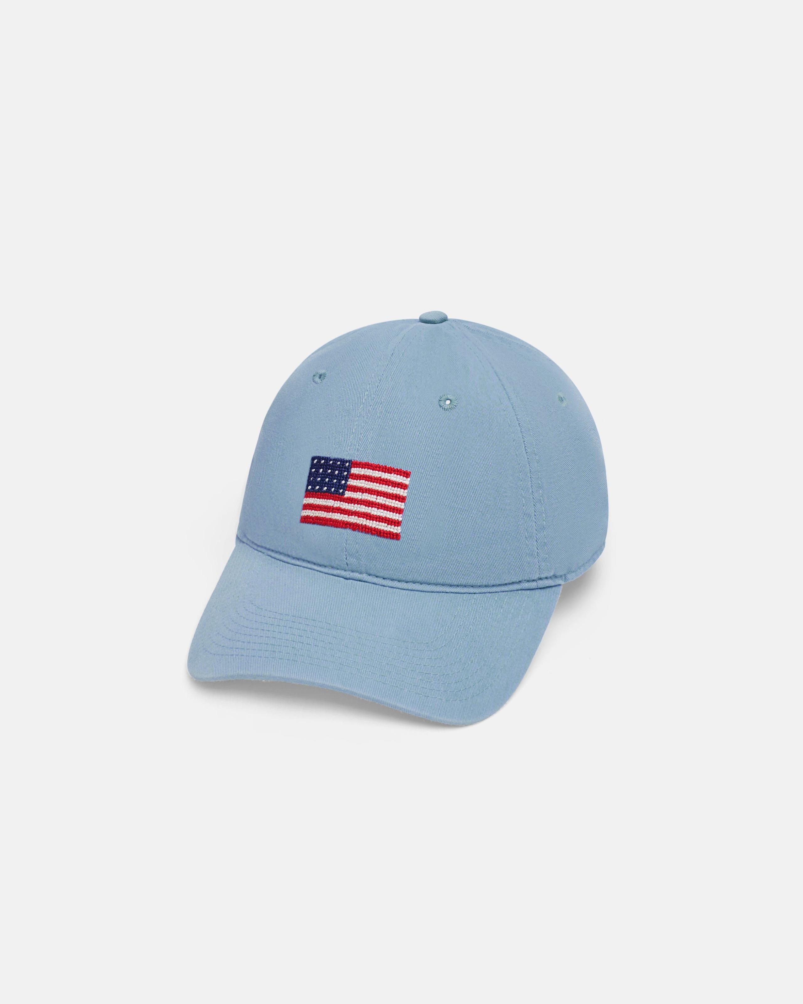 US Flag Steel Blue Needlepoint Hat