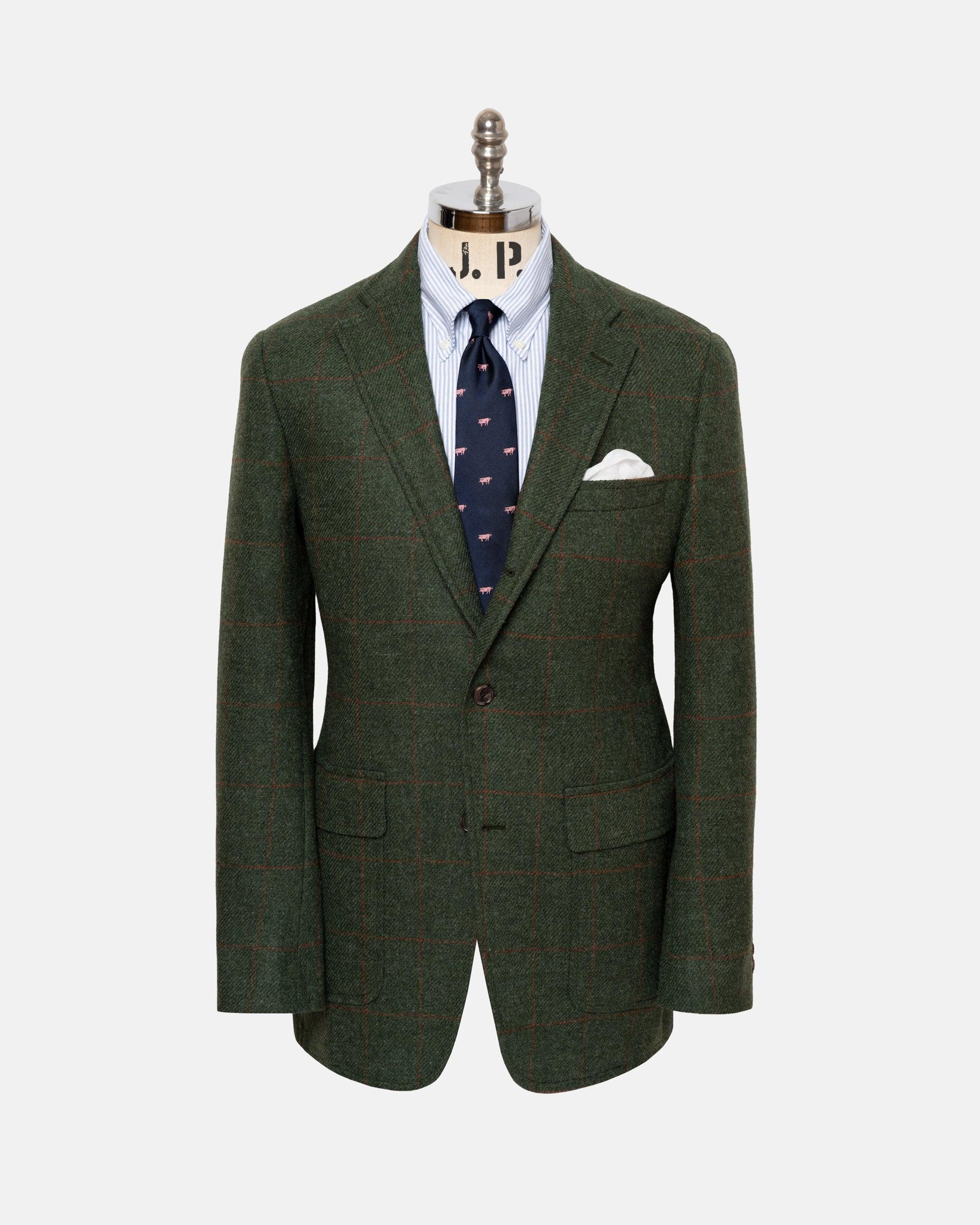 Made-in-USA Olive Windowpane Cheviot Tweed Sport Coat - Custom Make