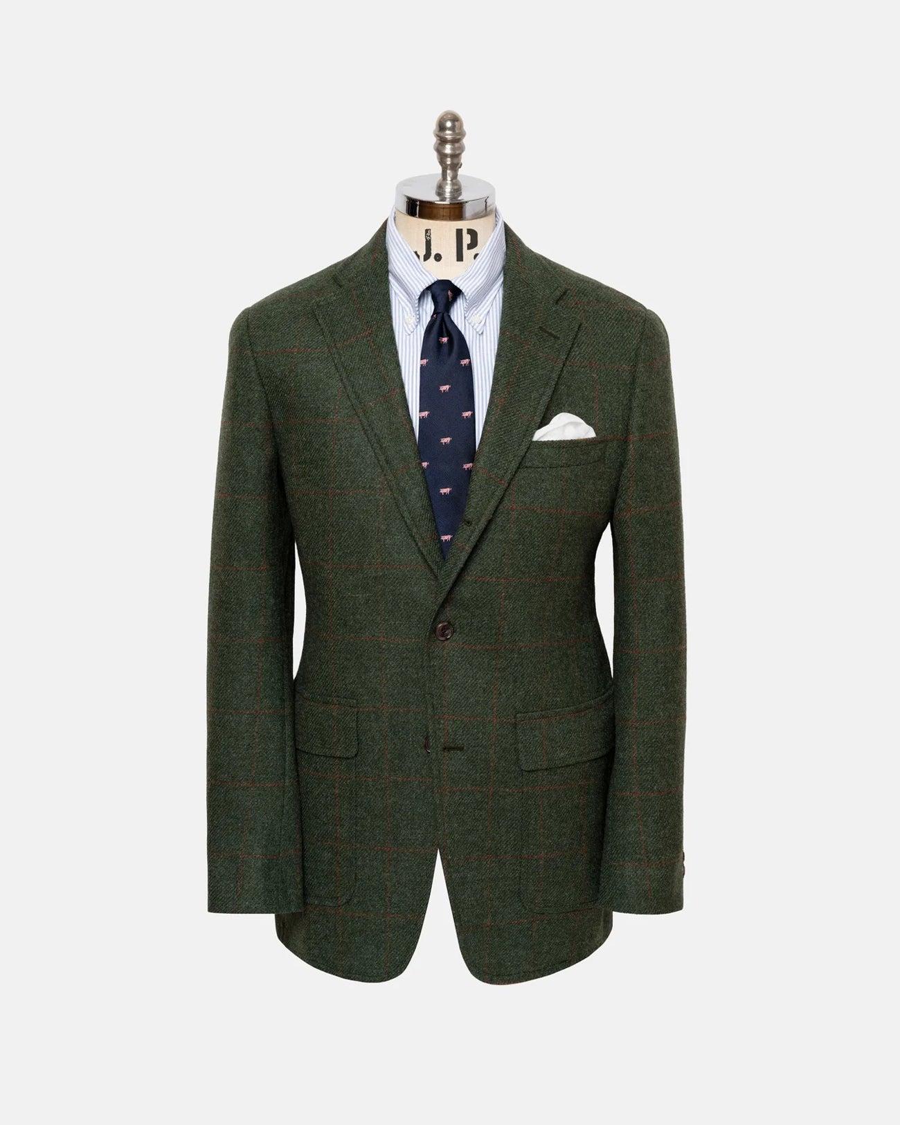 Made-in-USA Olive Windowpane Cheviot Tweed Sport Coat