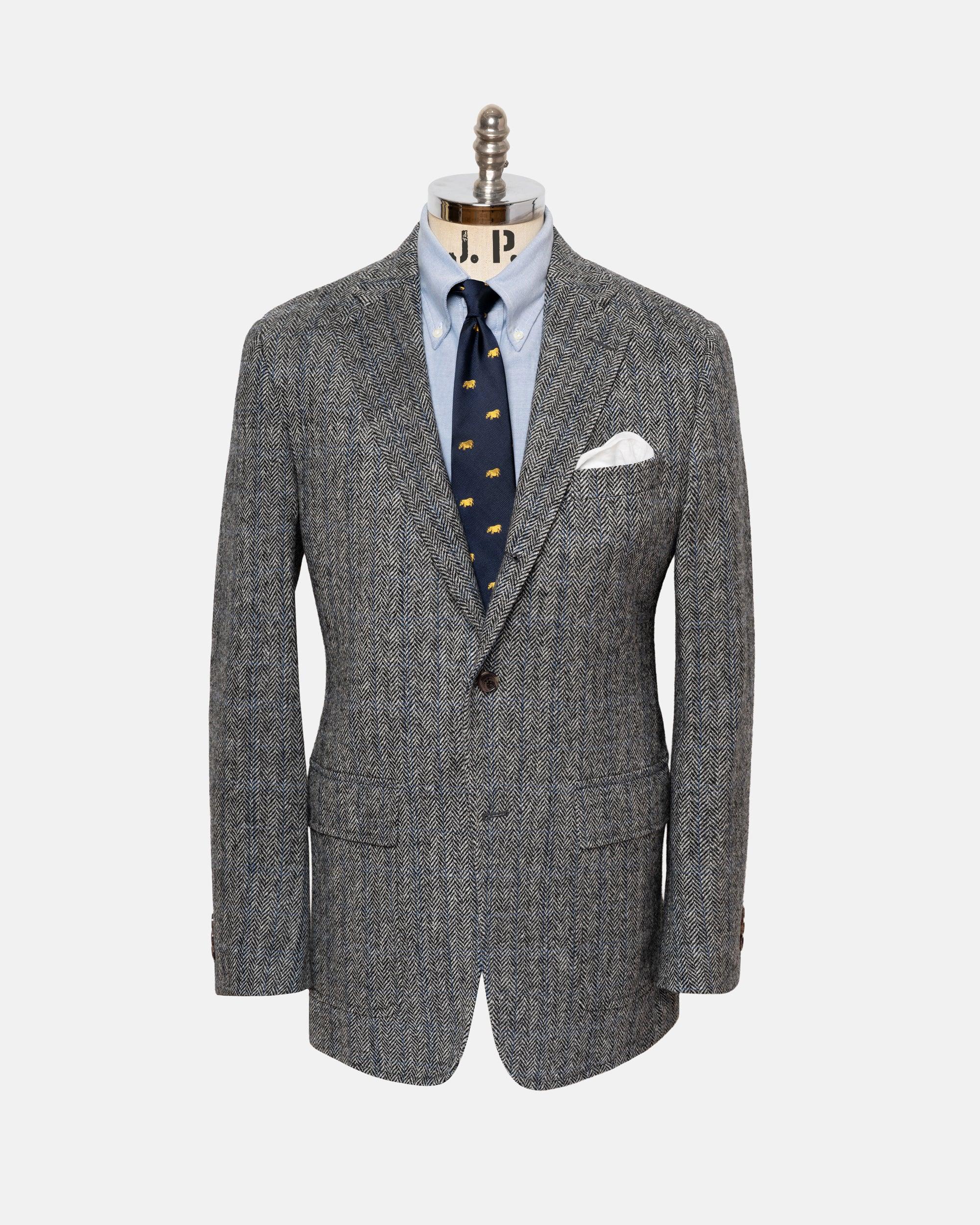 Made-in-USA Black & White Herringbone Cheviot Tweed Sport Coat - Custom Make