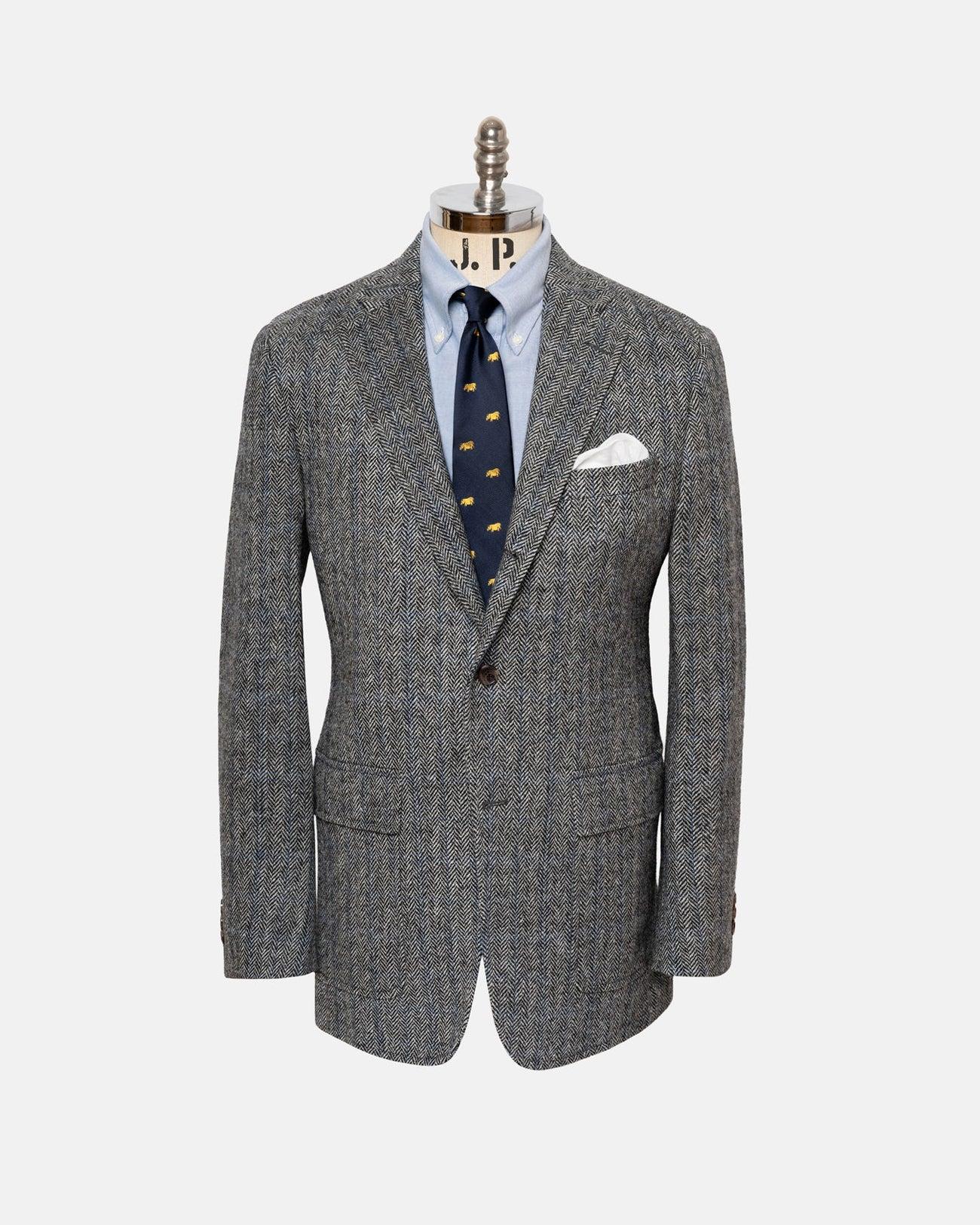 Made-in-USA Black & White Herringbone Cheviot Tweed Sport Coat