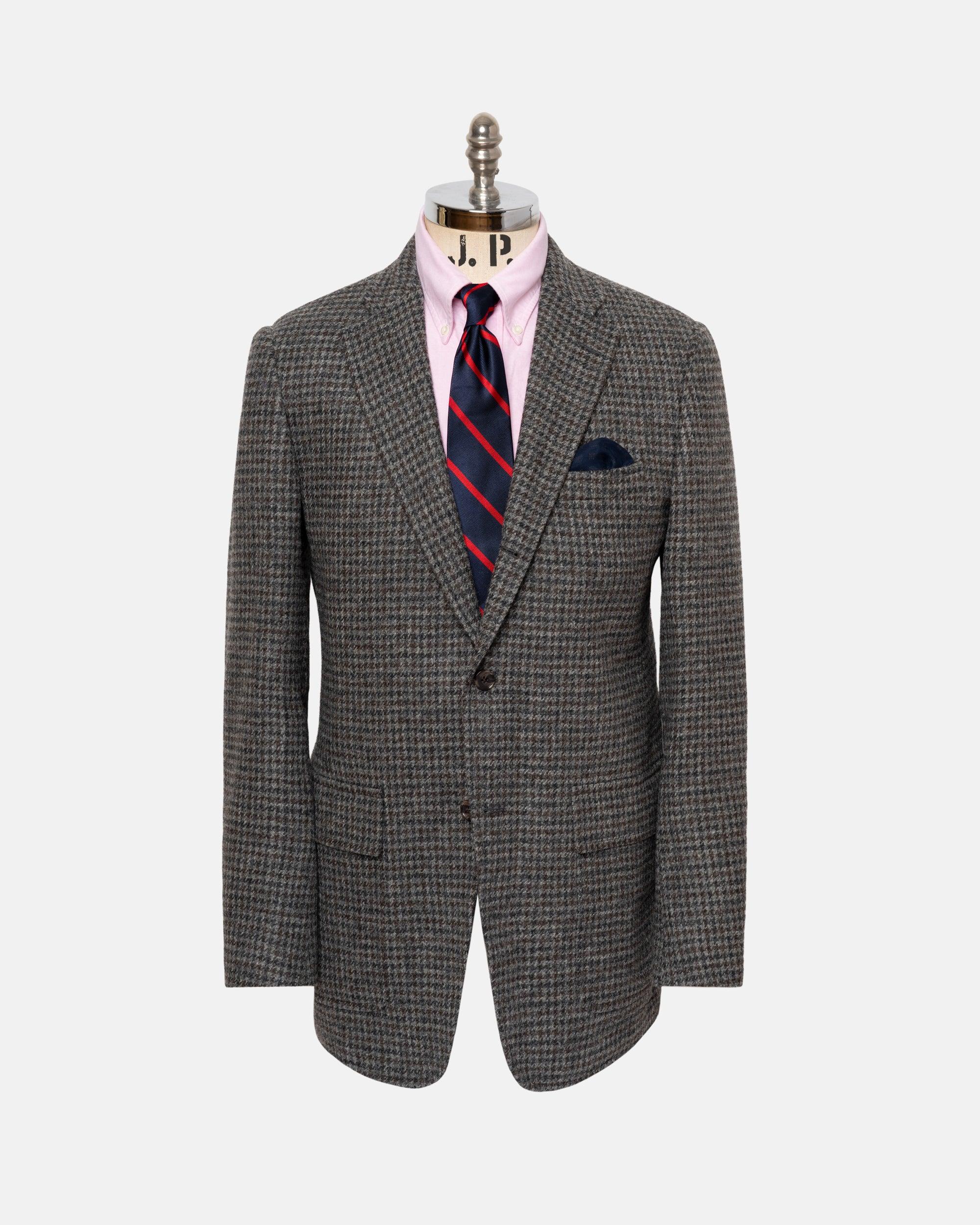 Made-in-USA Grey & Brown Houndstooth Cheviot Tweed Sport Coat - Custom Make