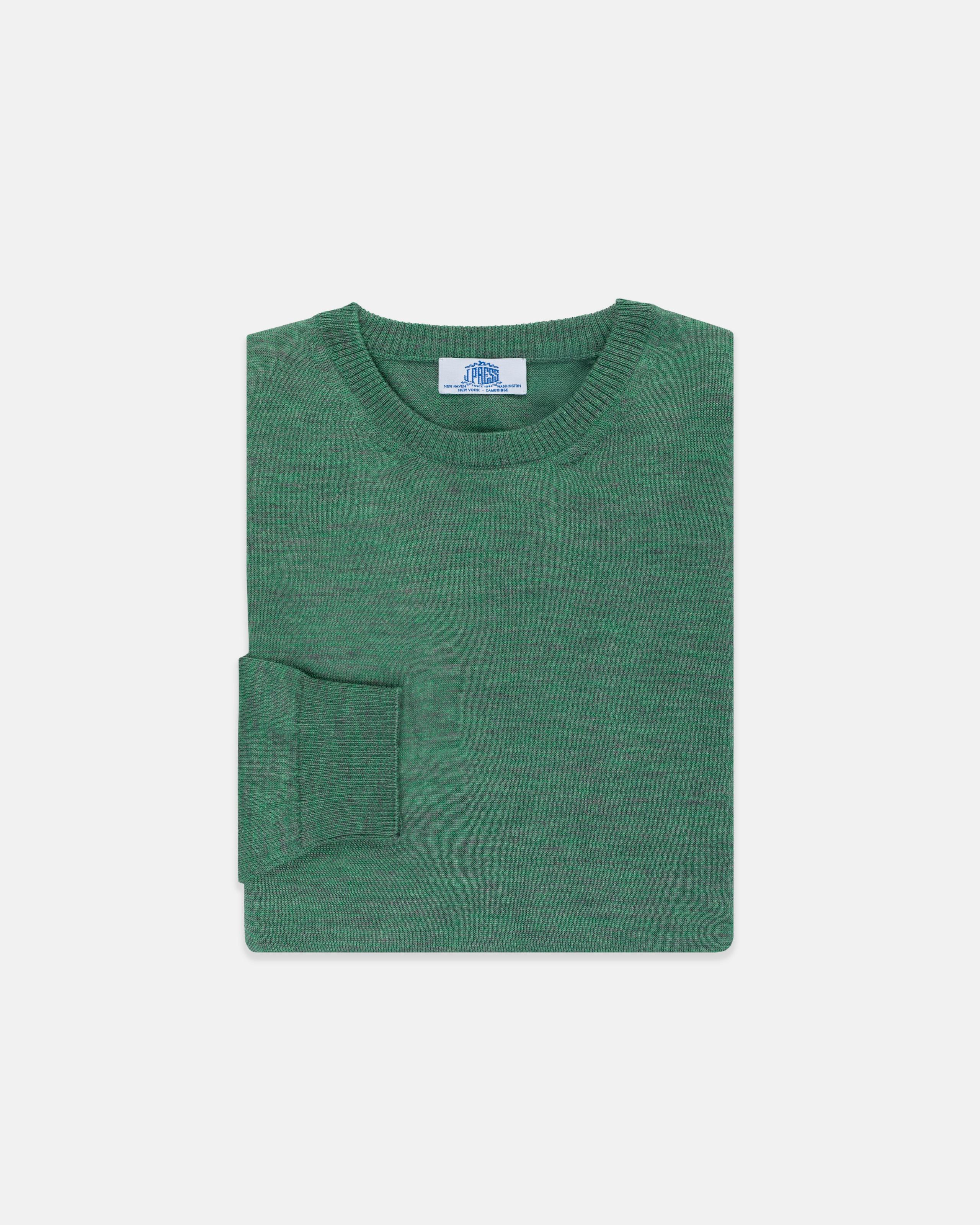 Green Alpaca/Silk Crewneck Sweater - Classic Fit