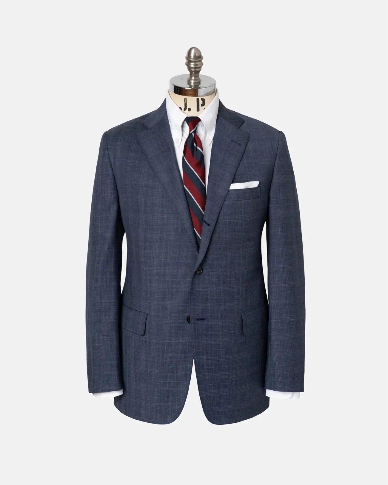 Made-in-USA Medium Blue Plaid Wool Ivy Model Suit