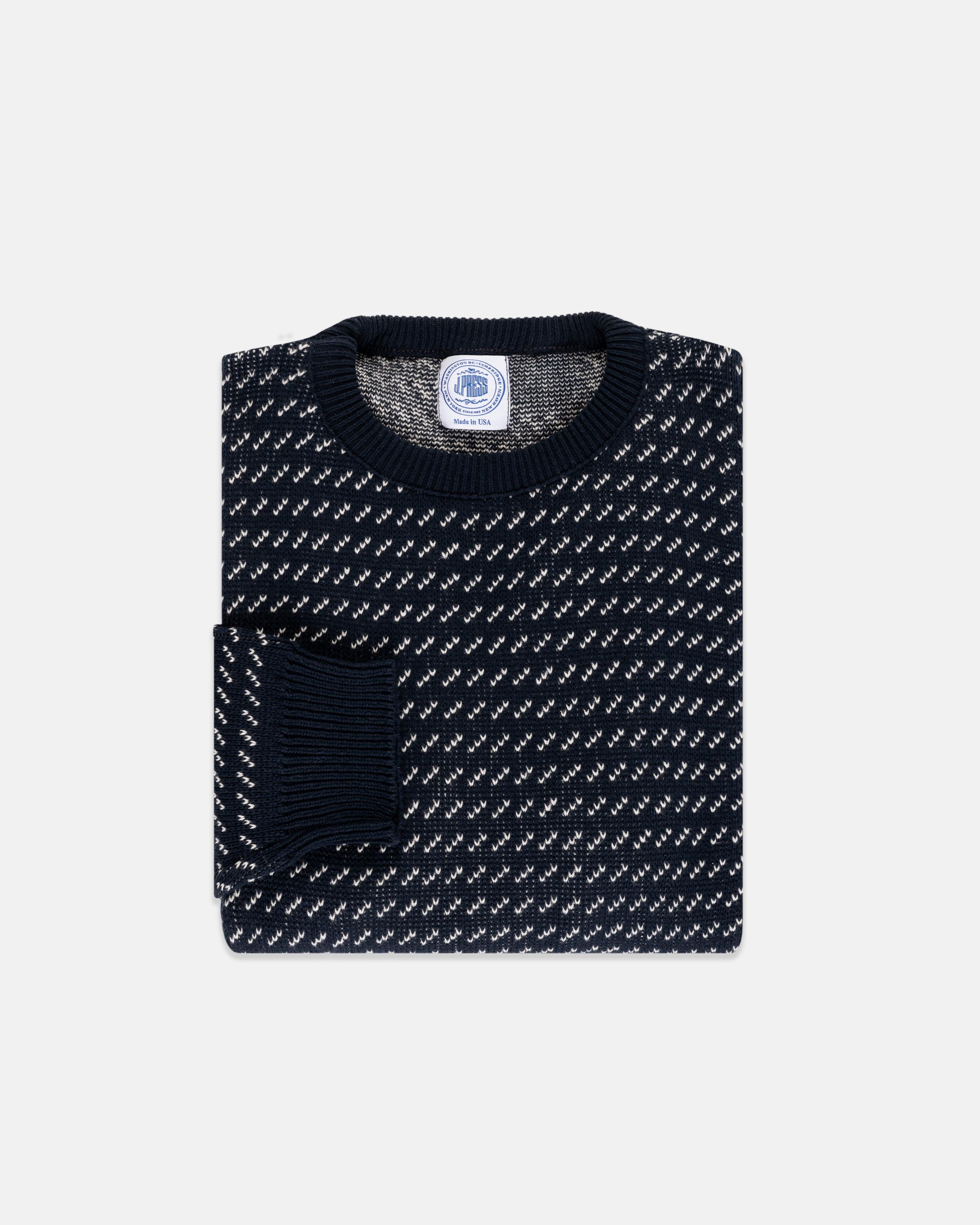 Made-in-USA Navy & Natural Birdseye Cotton Crewneck Sweater