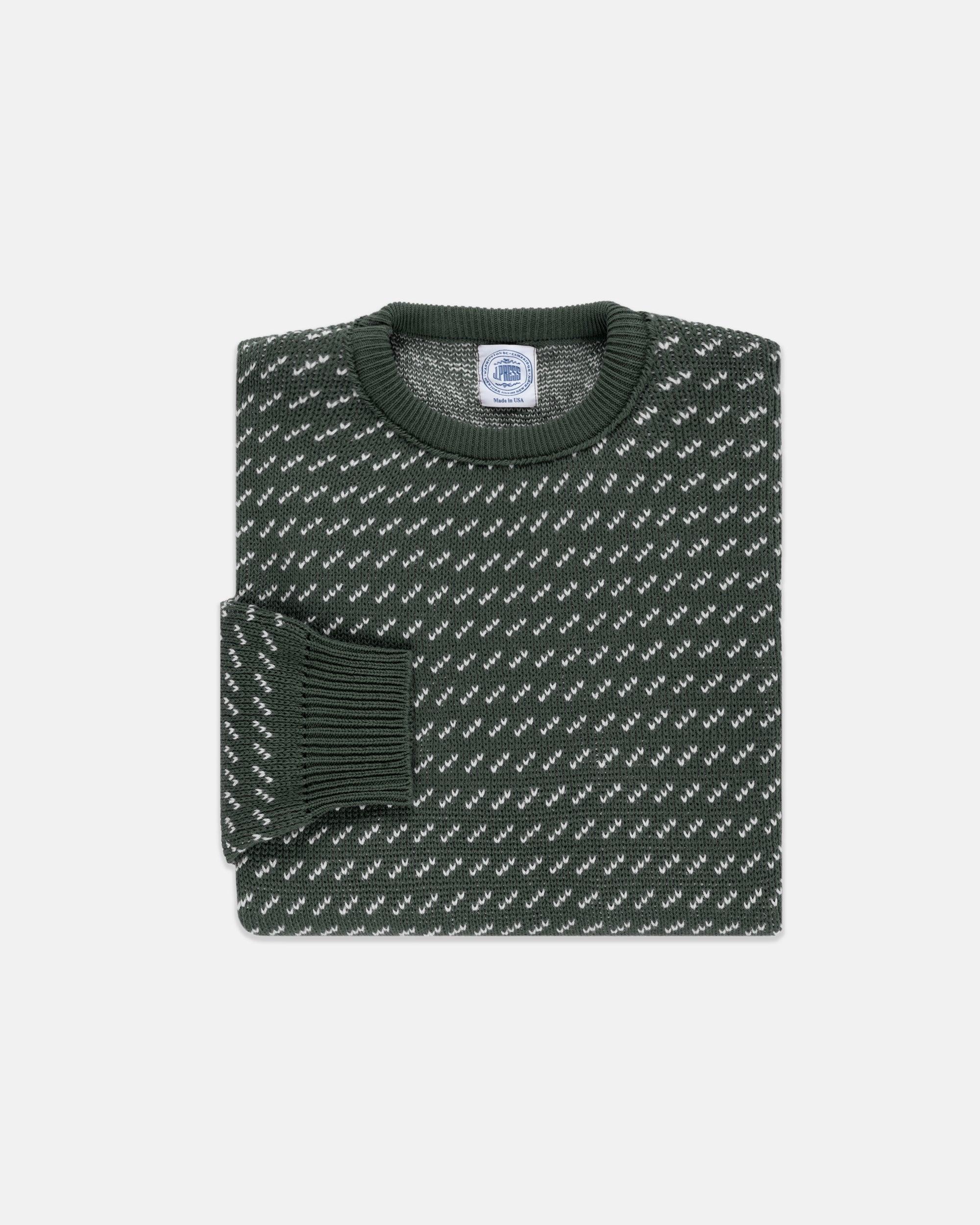 Made-in-USA Spruce Green & Natural Birdseye Cotton Crewneck Sweater