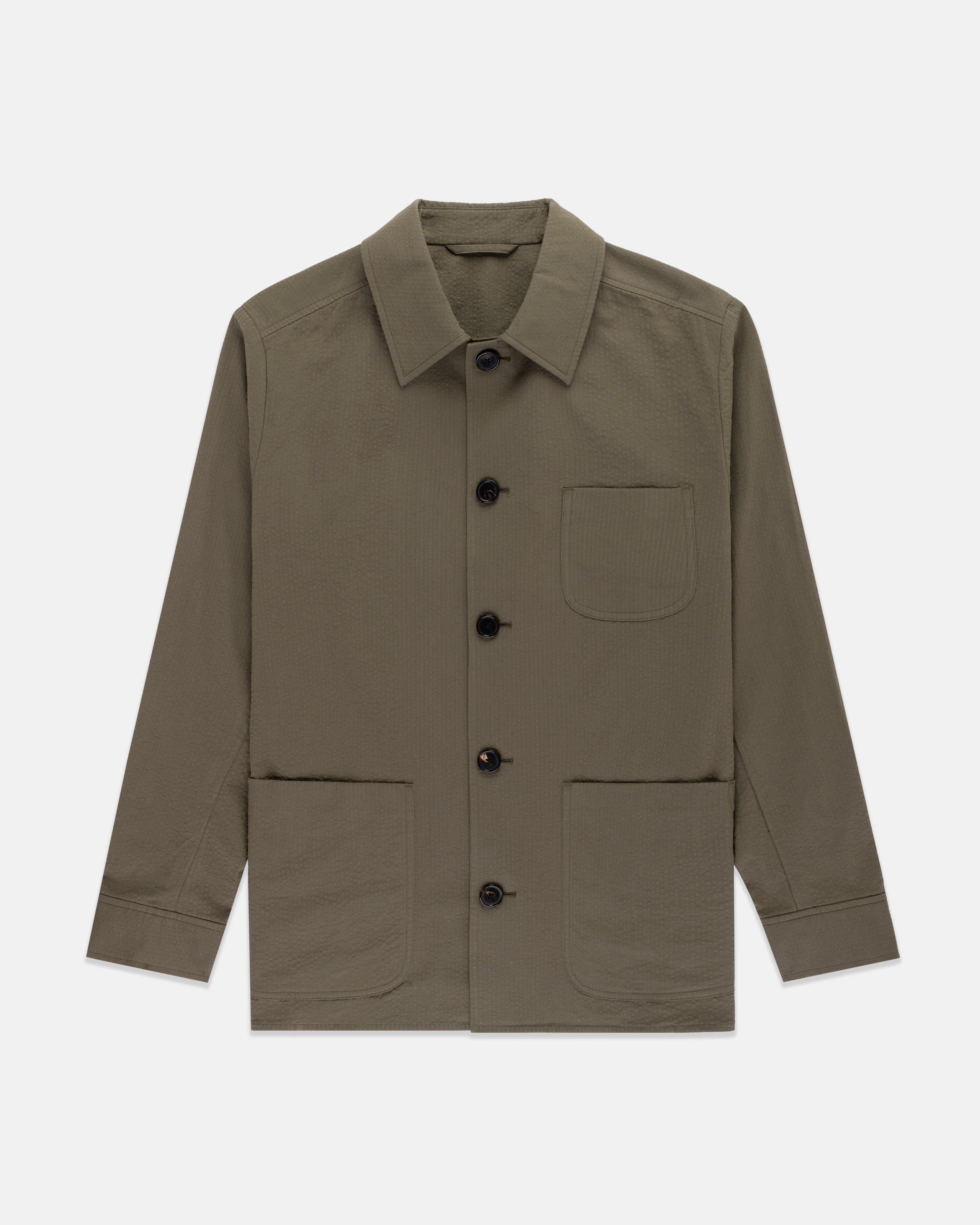 Made-in-USA Olive Seersucker Chore Jacket