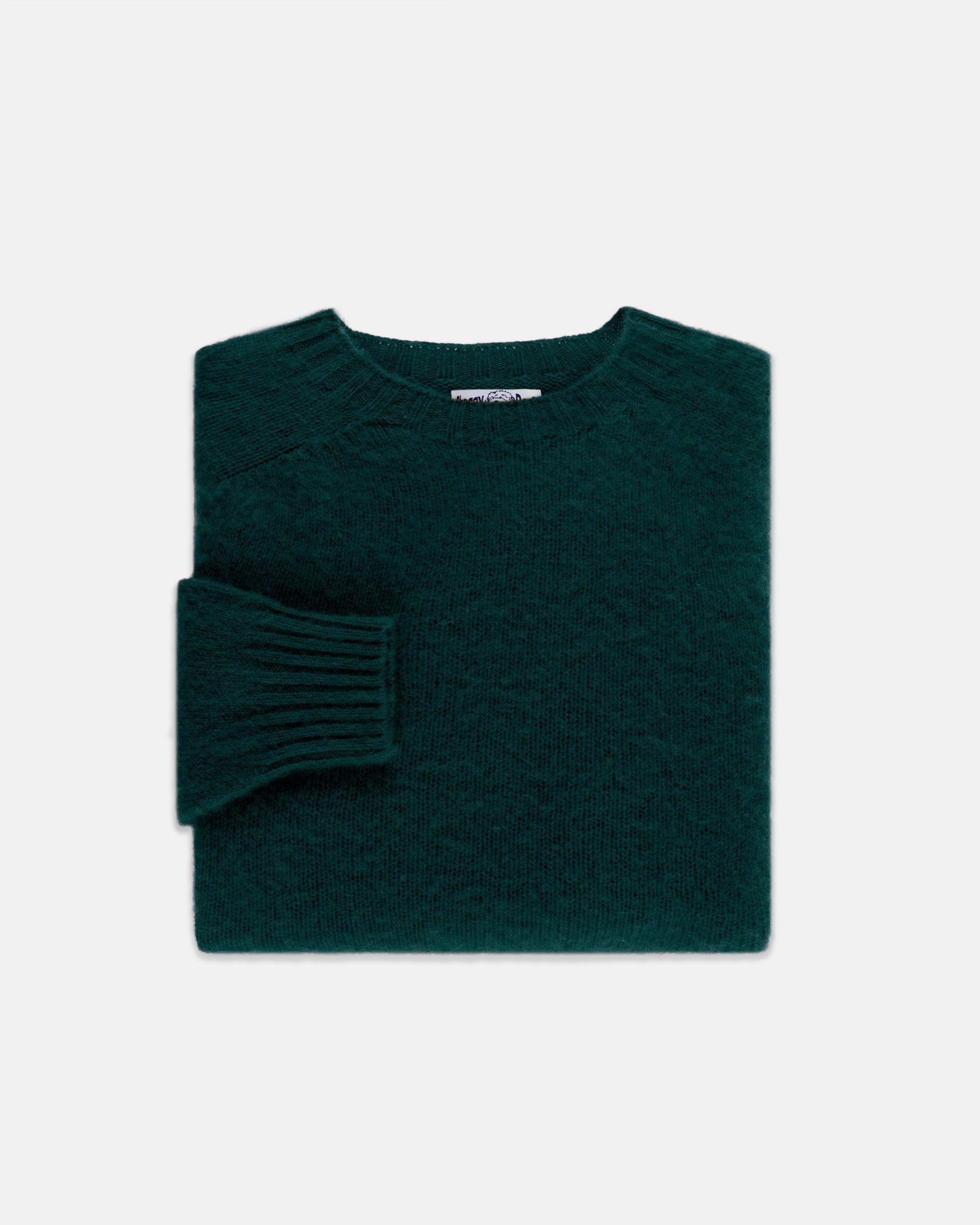 Made-in-Scotland Forest Green Shaggy Dog Sweater  - Trim Fit