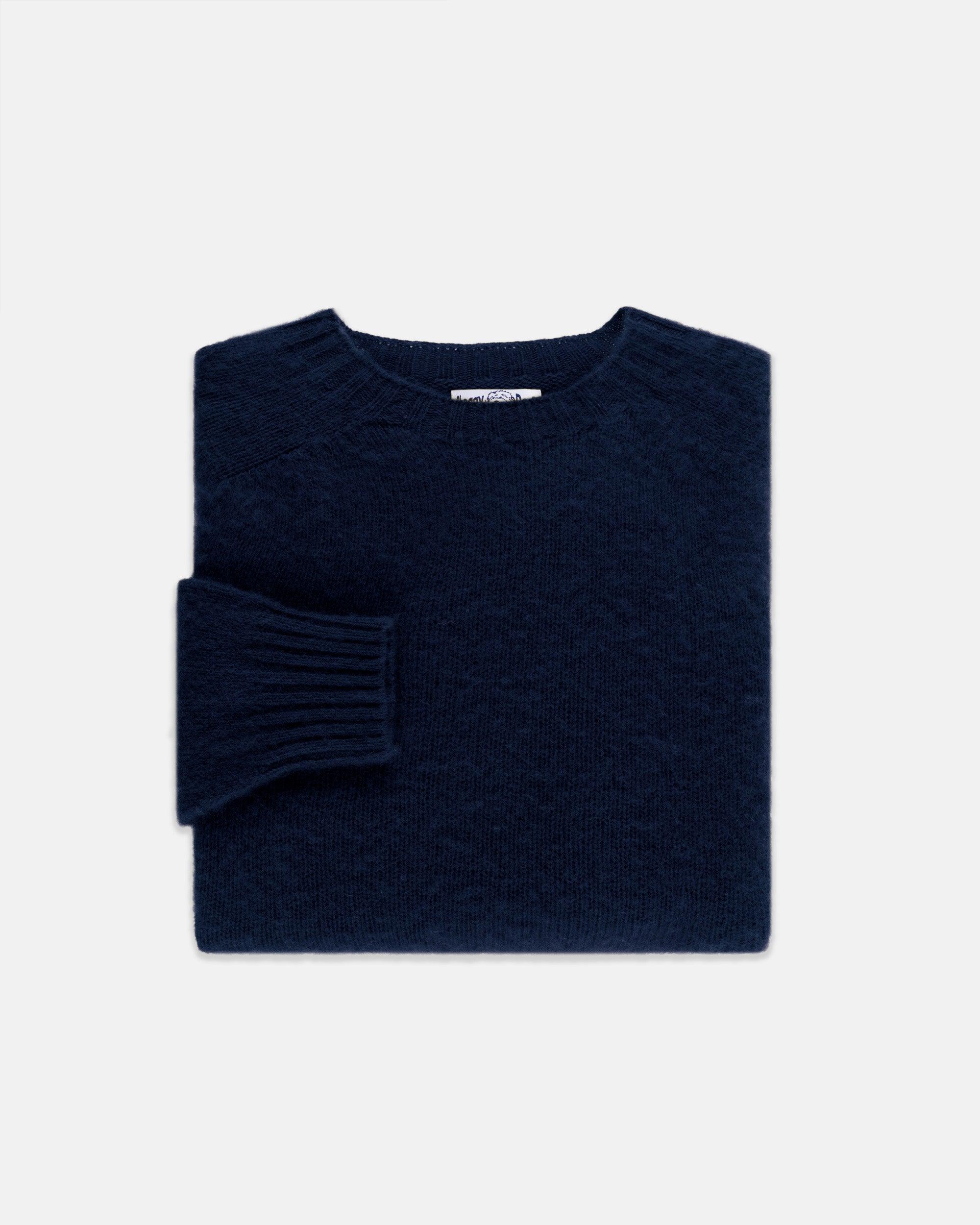 Made-in-Scotland Navy Shaggy Dog Sweater - Trim Fit