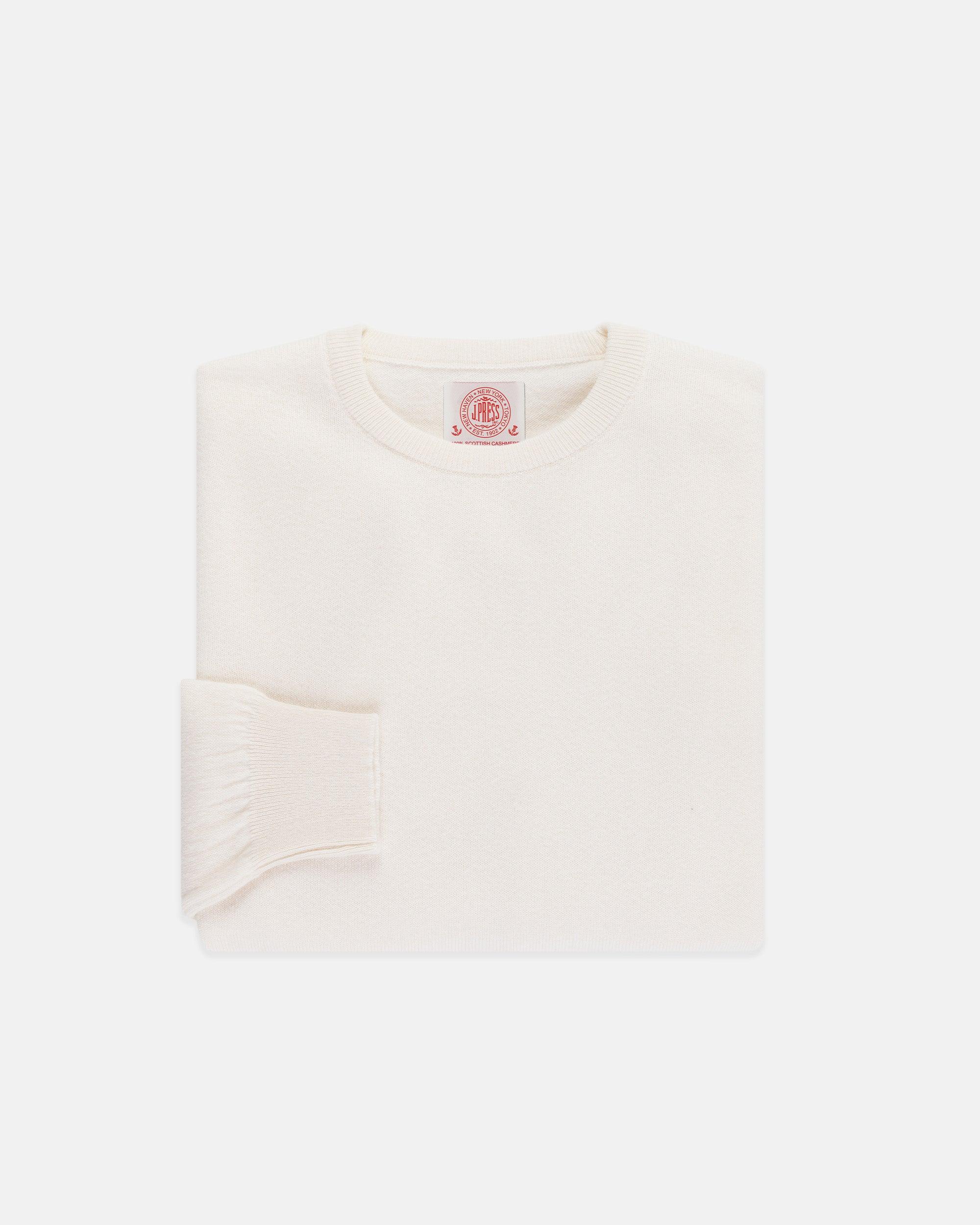 Made-in-Scotland White Cashmere Crewneck Sweater