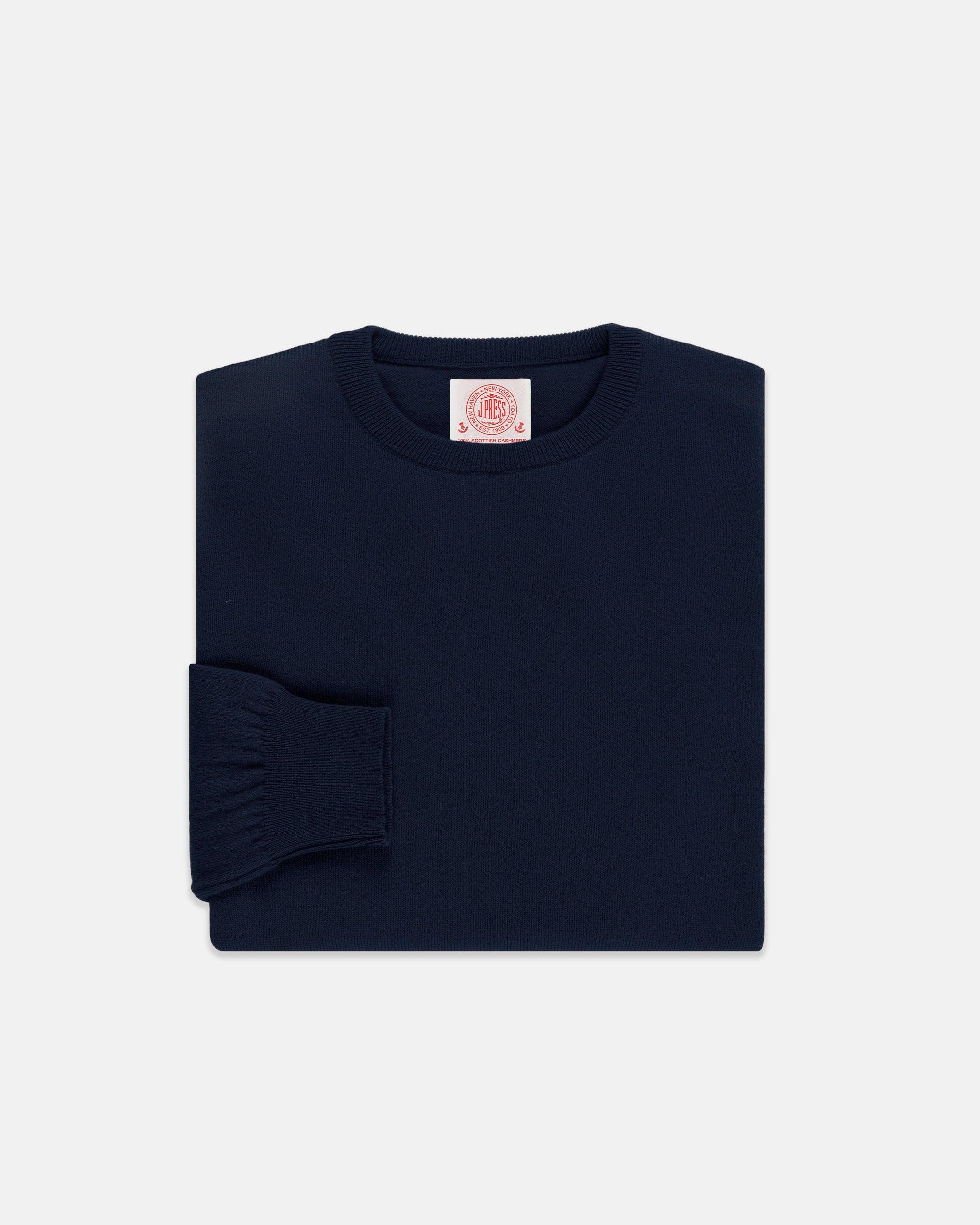 Made-in-Scotland Navy Cashmere Crewneck Sweater