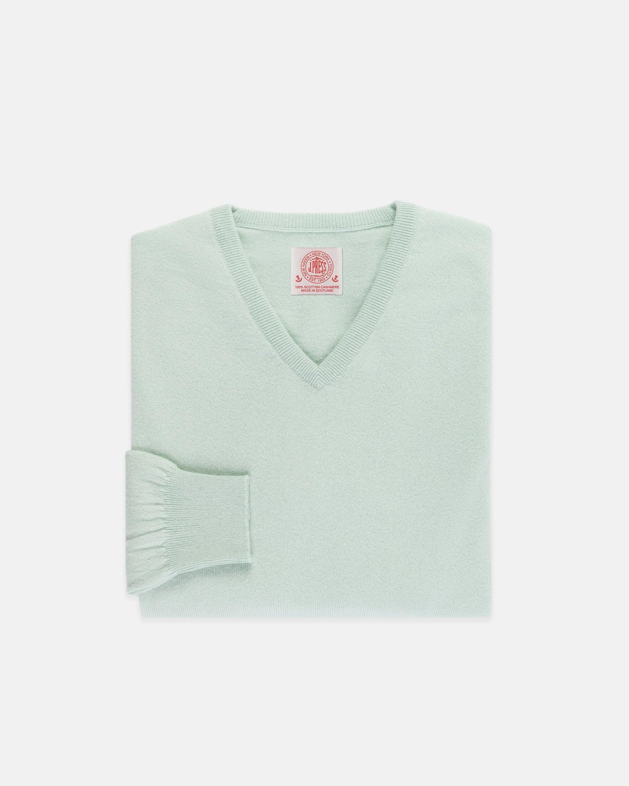 Made-in-Scotland Eton Blue Cashmere V-neck Sweater
