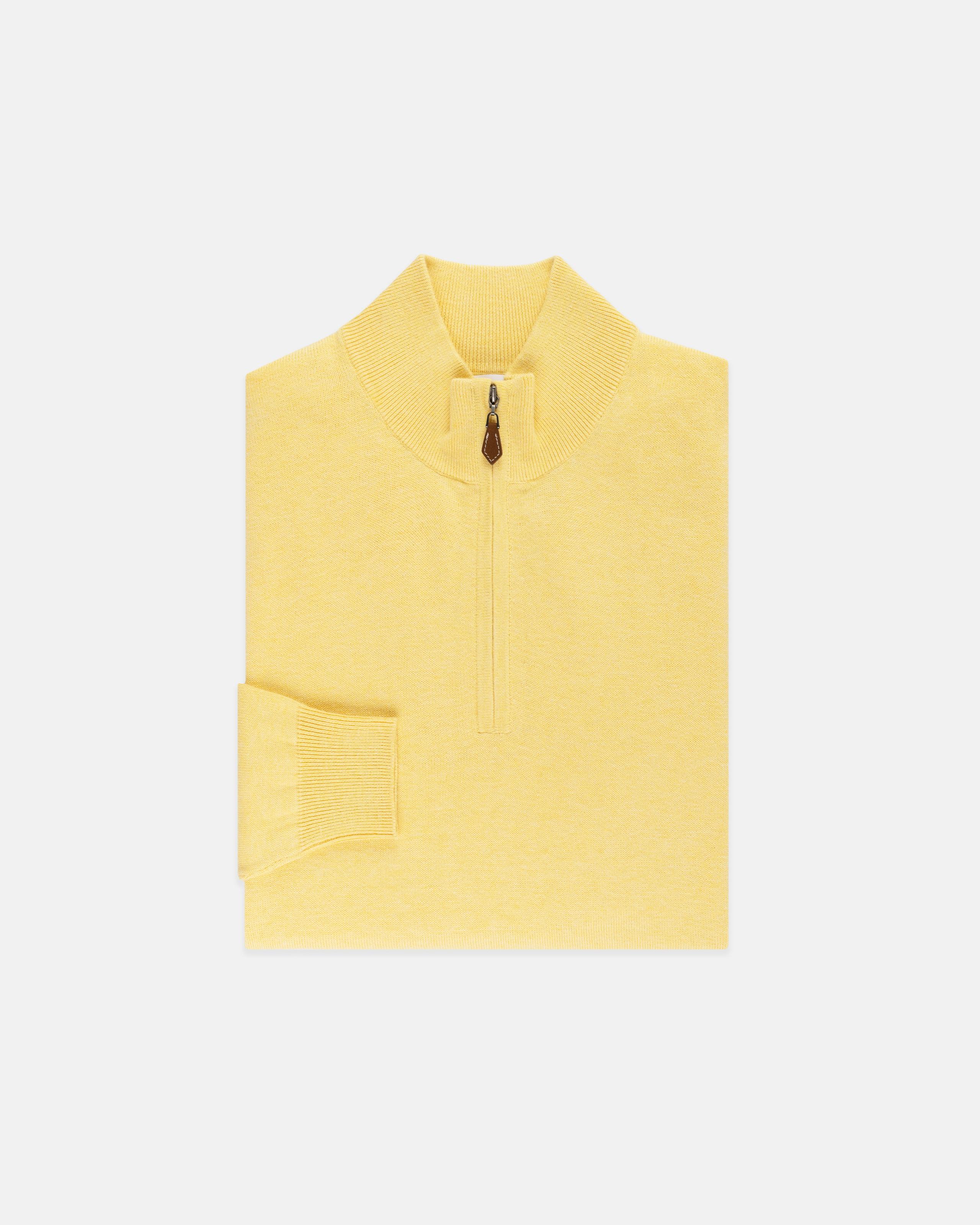 Yellow Cotton-Cashmere Quarter-Zip Sweater