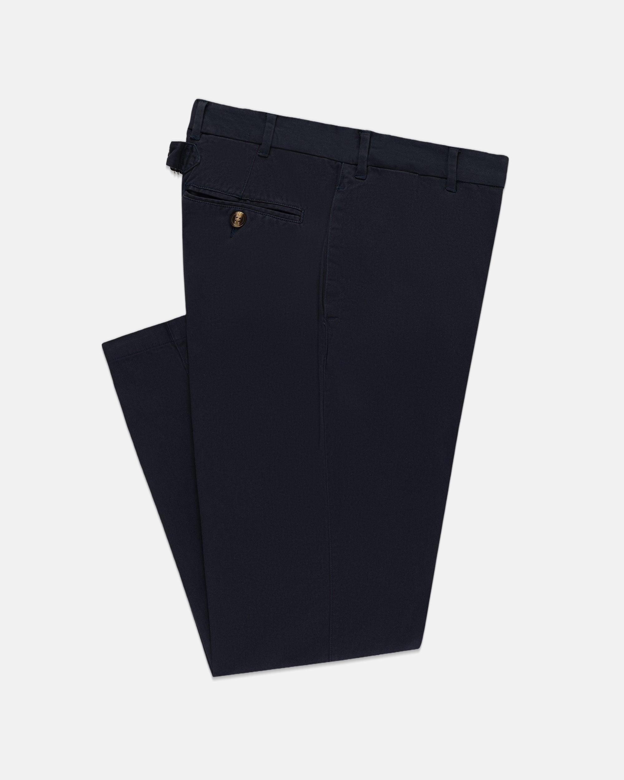 Navy Cinch-Back Cotton Chino Trouser - Trim Fit