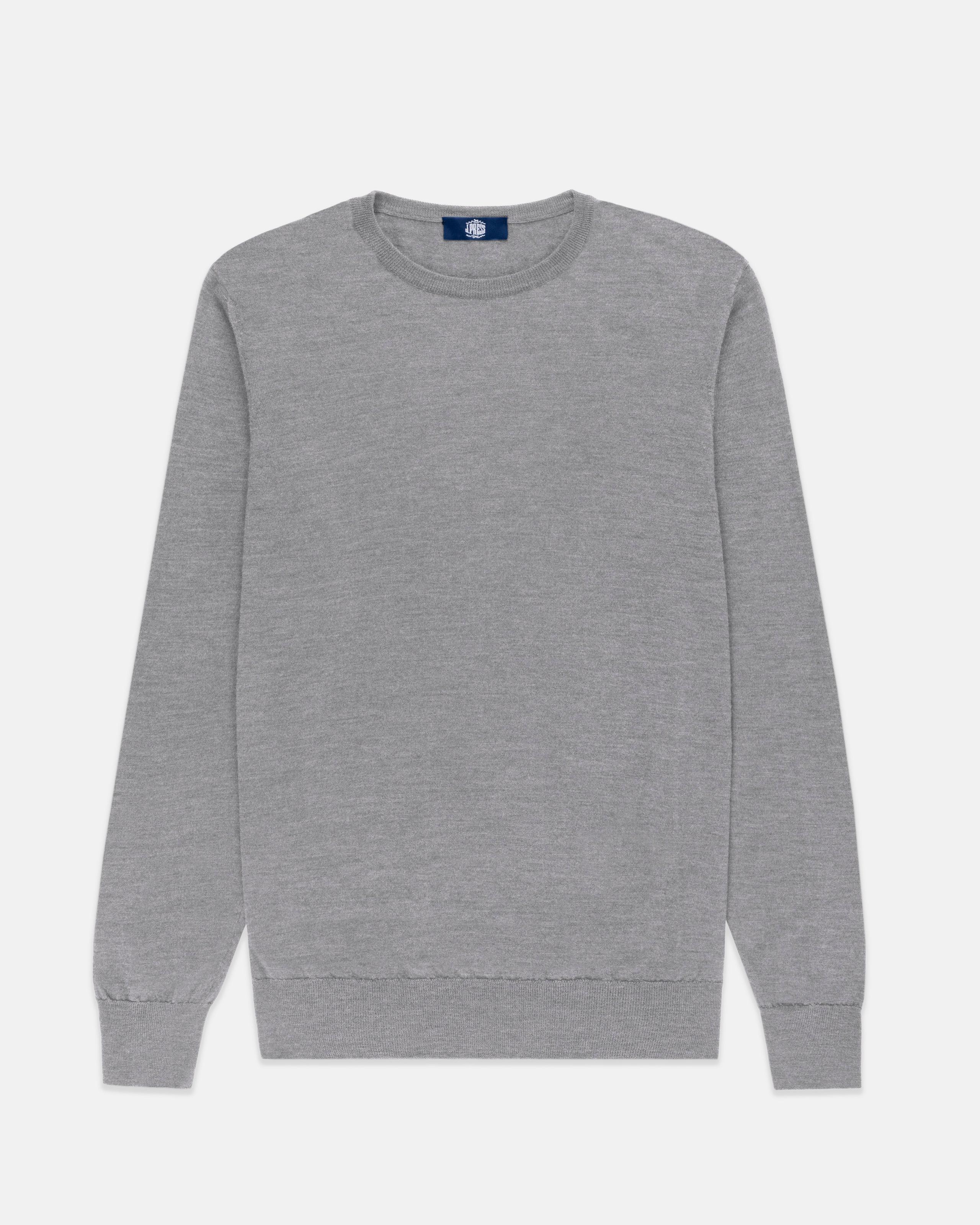 Made-in-Scotland Grey Superfine Merino Wool Sweater