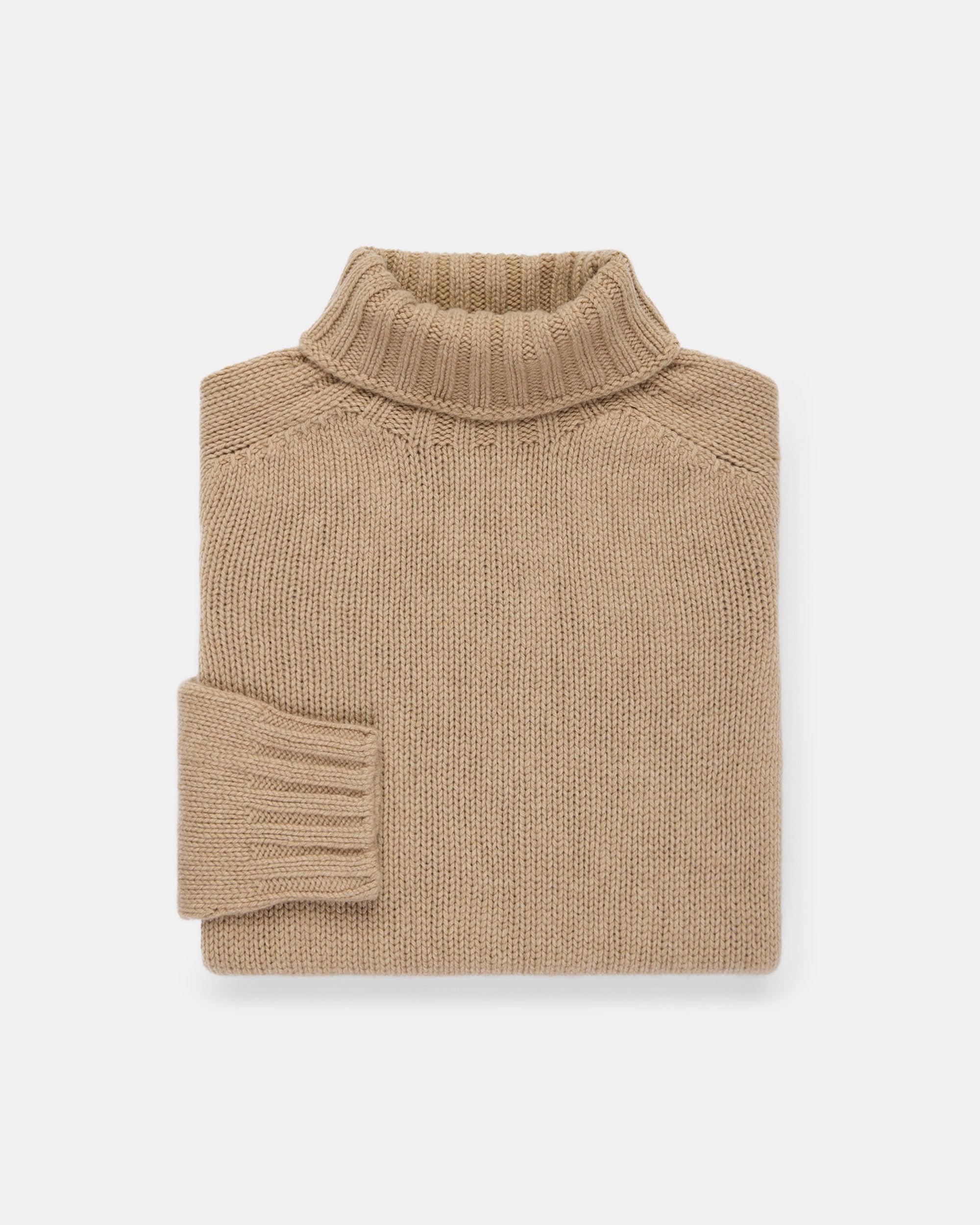 Made-in-Scotland Camel Lambswool Turtleneck Sweater