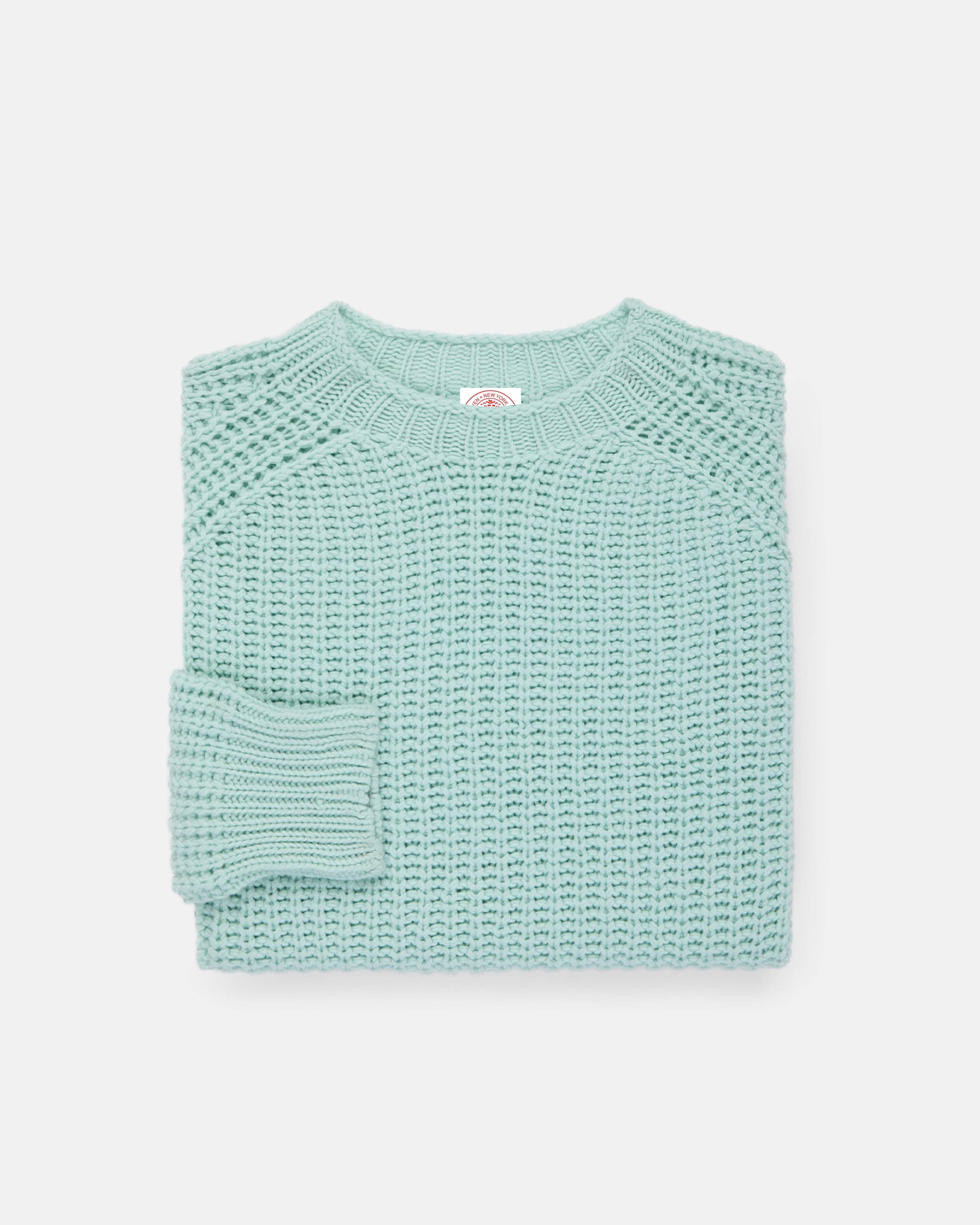 Made-in-Scotland Icy Blue Lambswool Shaker Stitch Crew Neck Sweater