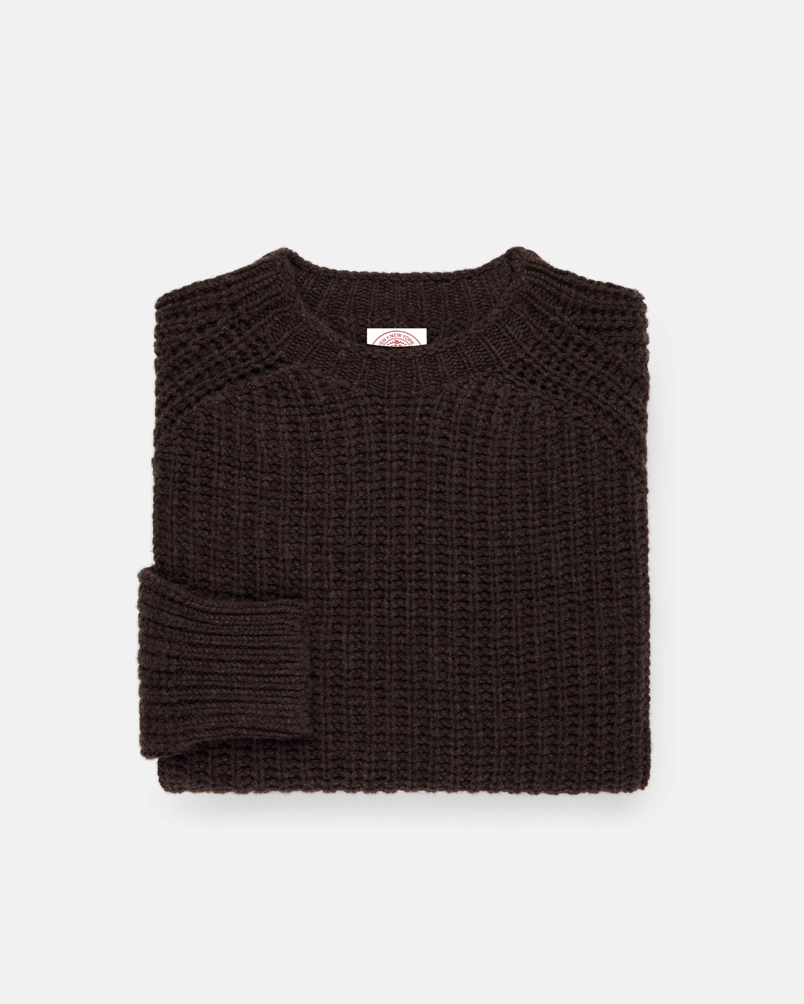 Made-in-Scotland Dark Brown Lambswool Shaker Stitch Crew Neck Sweater