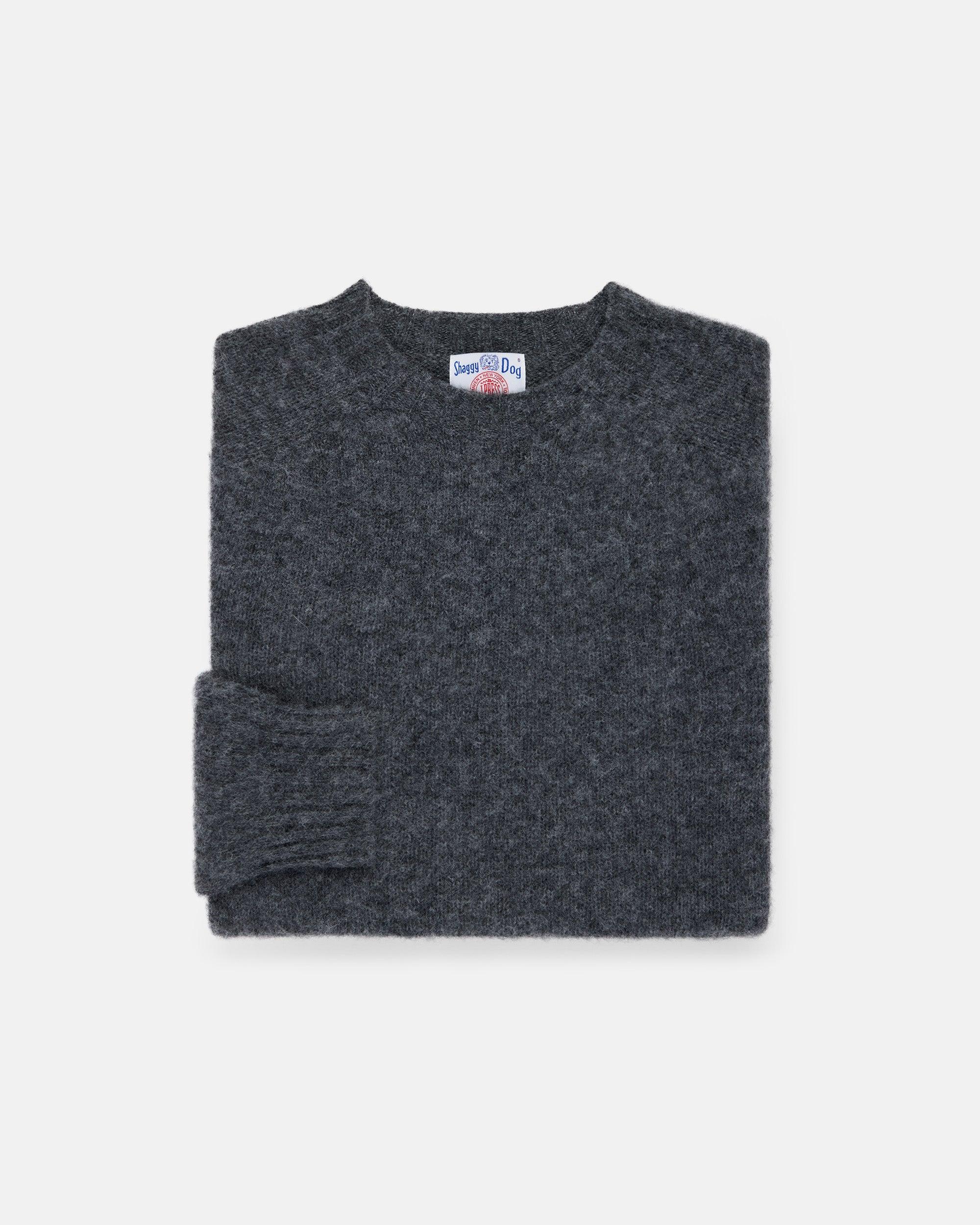 Made-in-Scotland Medium Grey Shaggy Dog Sweater  - Trim Fit