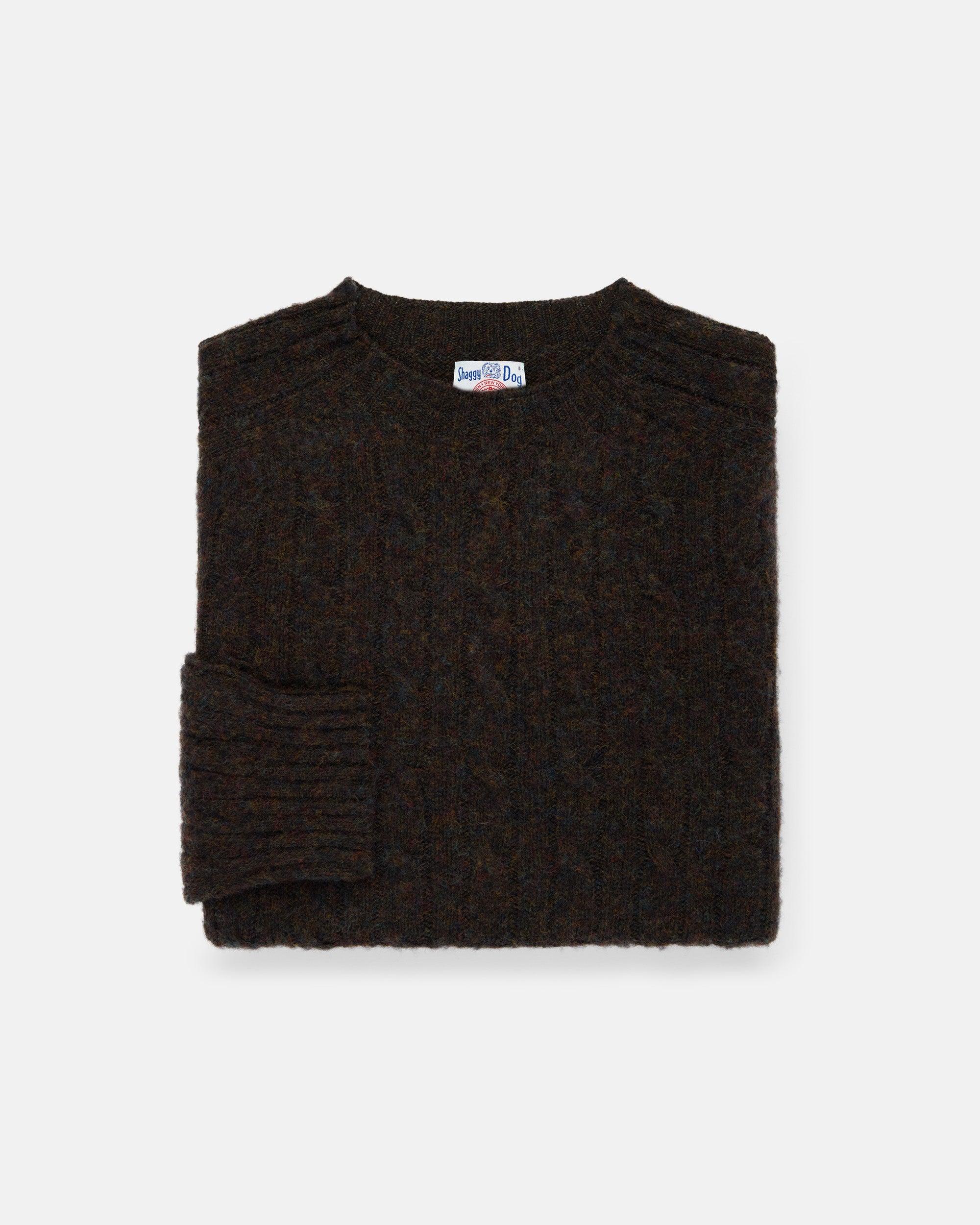 Made-in-Scotland Dark Brown Shaggy Dog Cable Knit Sweater  - Classic Fit