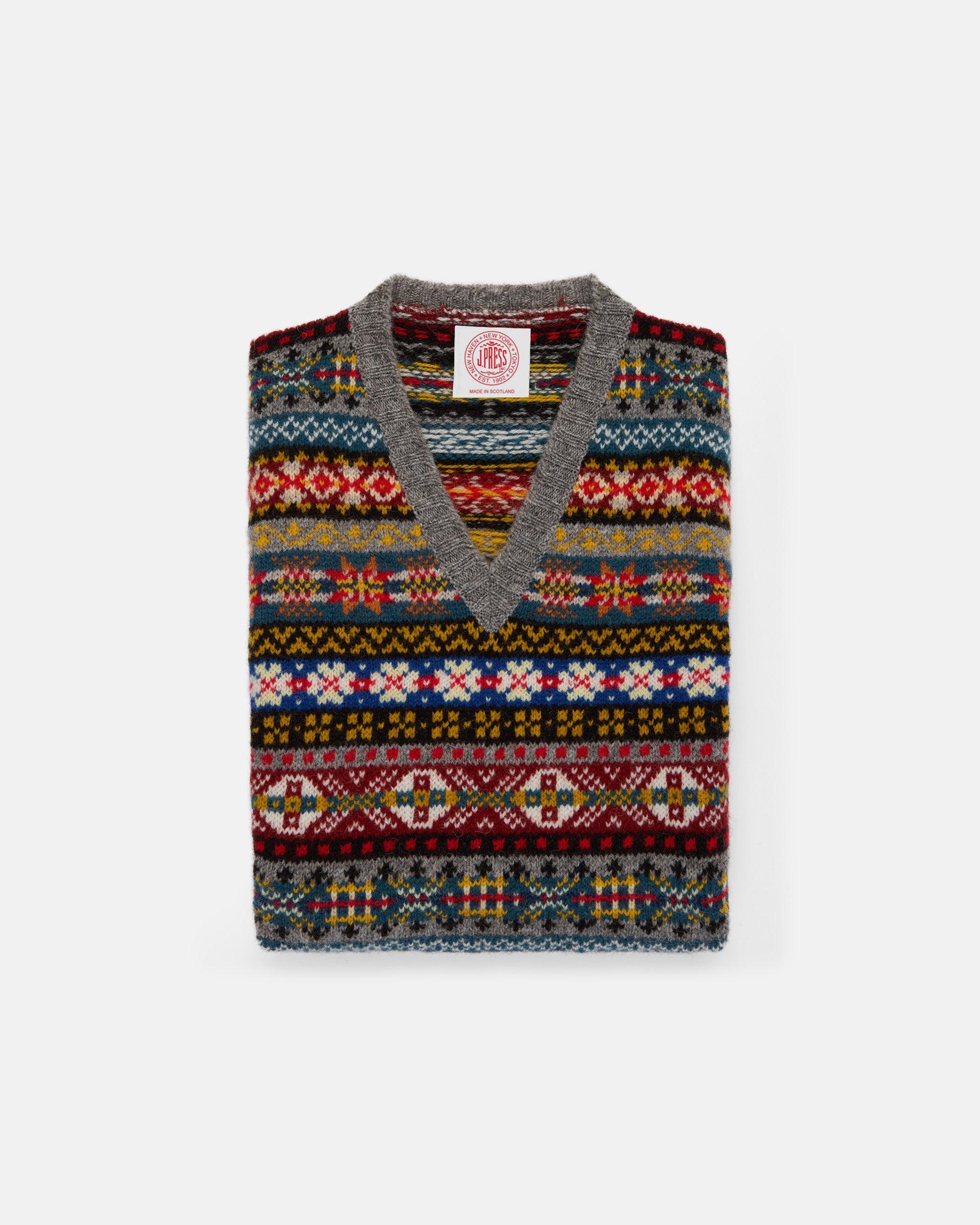 Made-in-Scotland Grey Fair Isle Sweater Vest