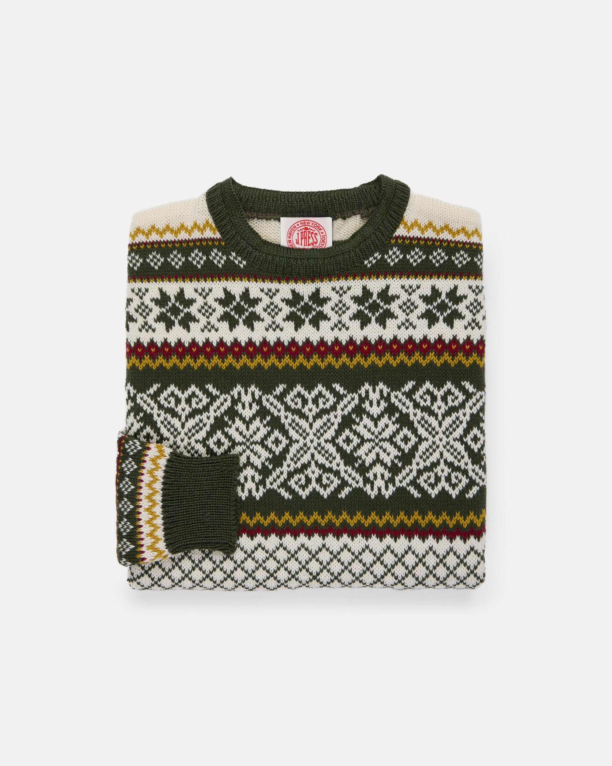 Made-in-Norway Green Norwegian Crewneck Ski Sweater