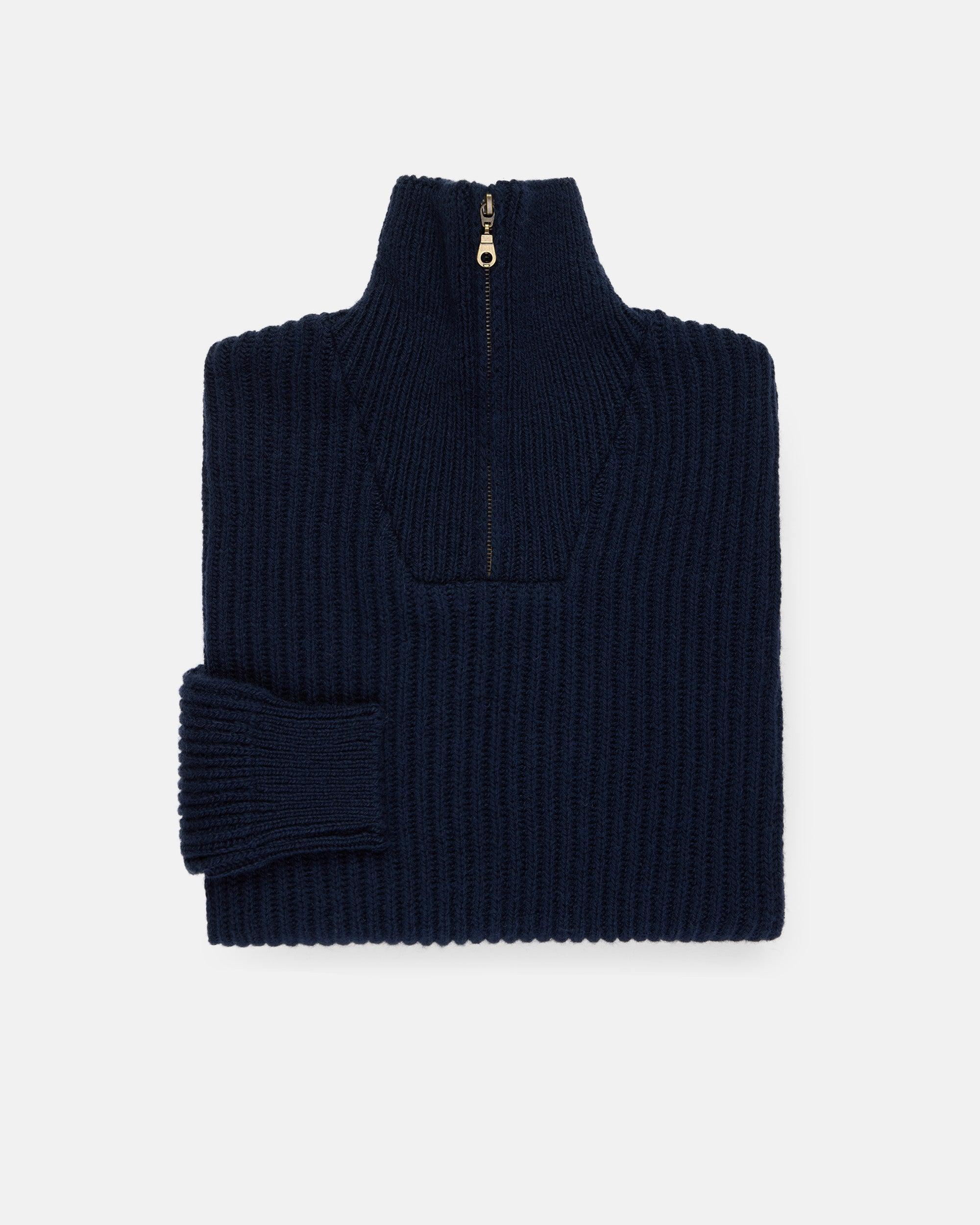 Made-in-Norway Navy 1/4 Zip Ribbed Sweater